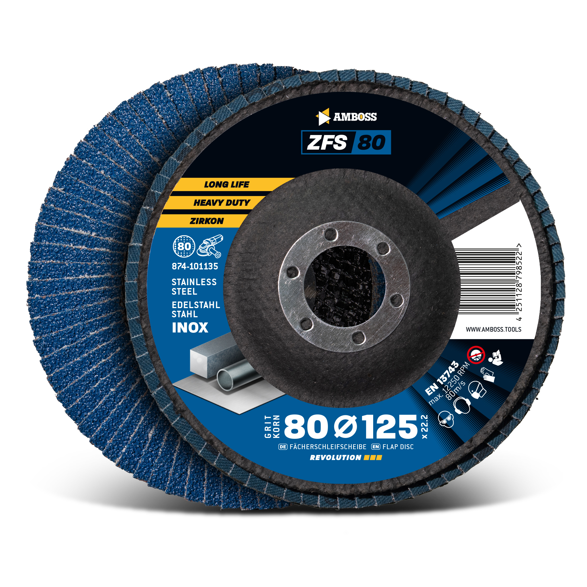 1x Amboss ZFS Fächerschleifscheibe Korn:80 Ø125mm 1x Amboss ZFS Fächerschleifscheibe Korn:80 Ø125mm