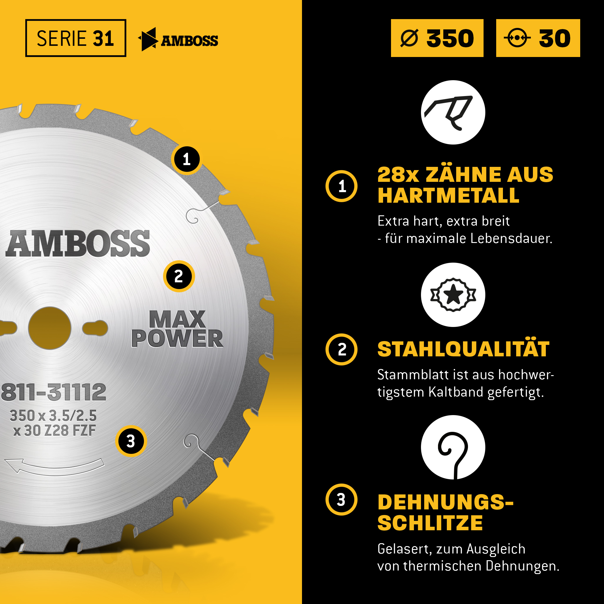 HM Kreissägeblatt - 350 x 3.5/2.5 x 30 Z28 FWF HM Kreissägeblatt - 350 x 3.5/2.5 x 30 Z28 FWF