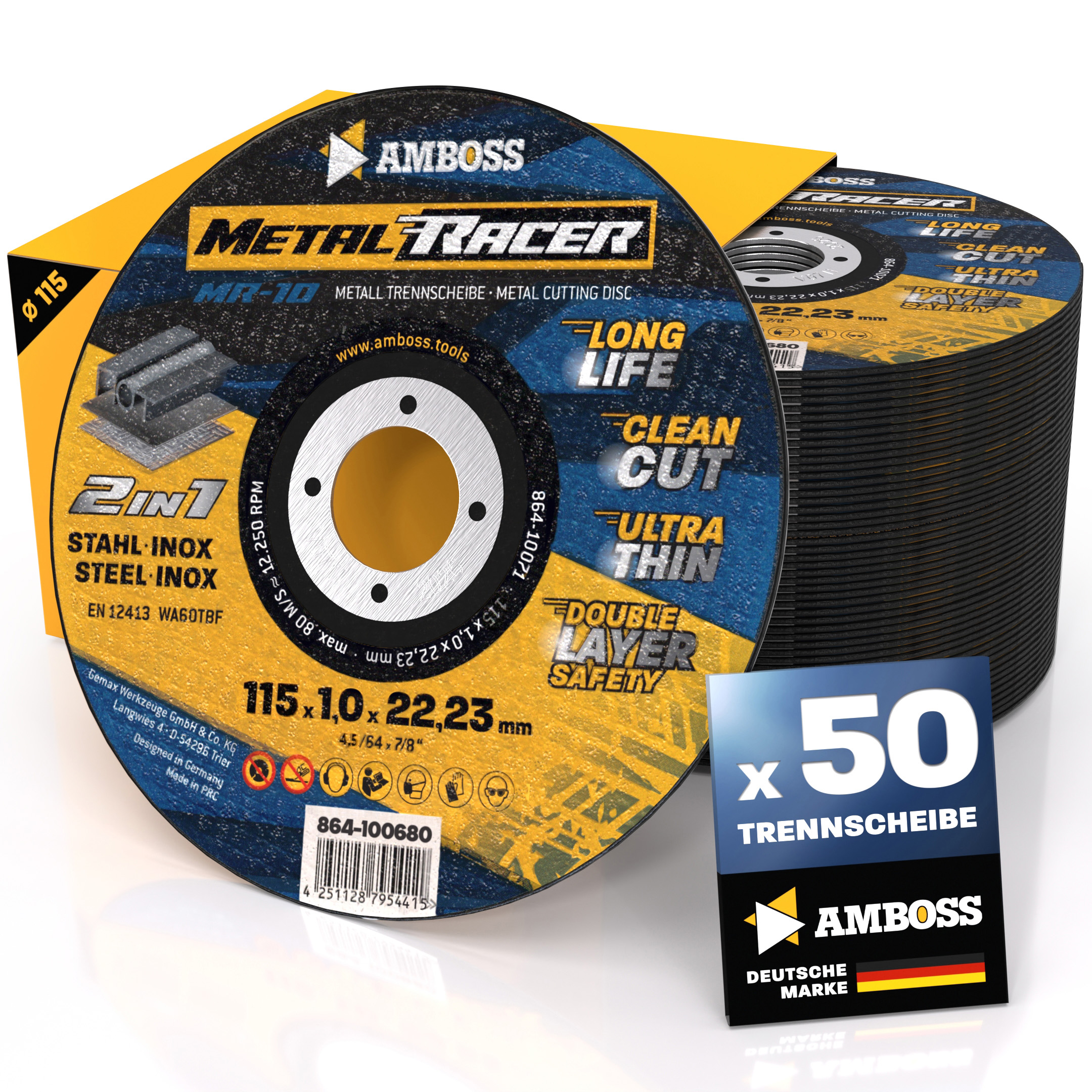50x Amboss Metal Racer Trennscheibe | Ø115 mm - 1 mm -  22.23 mm | 50x Amboss Metal Racer Trennscheibe | Ø115 mm - 1 mm -  22.23 mm |