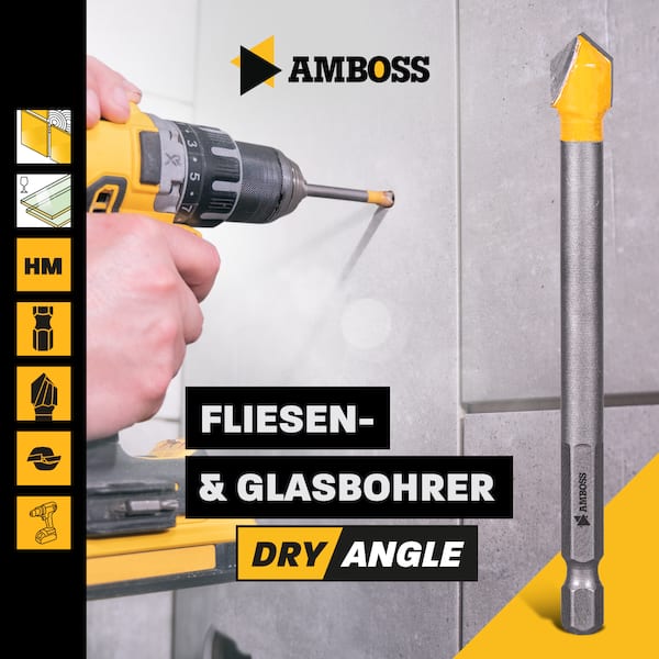 Amboss DryAngle Set Ø 4 / 5 / 6 / 8 / 10 mm - Fliesenbohrer Glasbohrer Keramikbohrer - Sechskantschaft für Bohrmaschinen - Glas / Wandfliesen / Dachziegel / Keramik bohren Amboss DryAngle Set Ø 4 / 5 / 6 / 8 / 10 mm - Fliesenbohrer Glasbohrer Keramikbohrer - Sechskantschaft für Bohrmaschinen - Glas / Wandfliesen / Dachziegel / Keramik bohren
