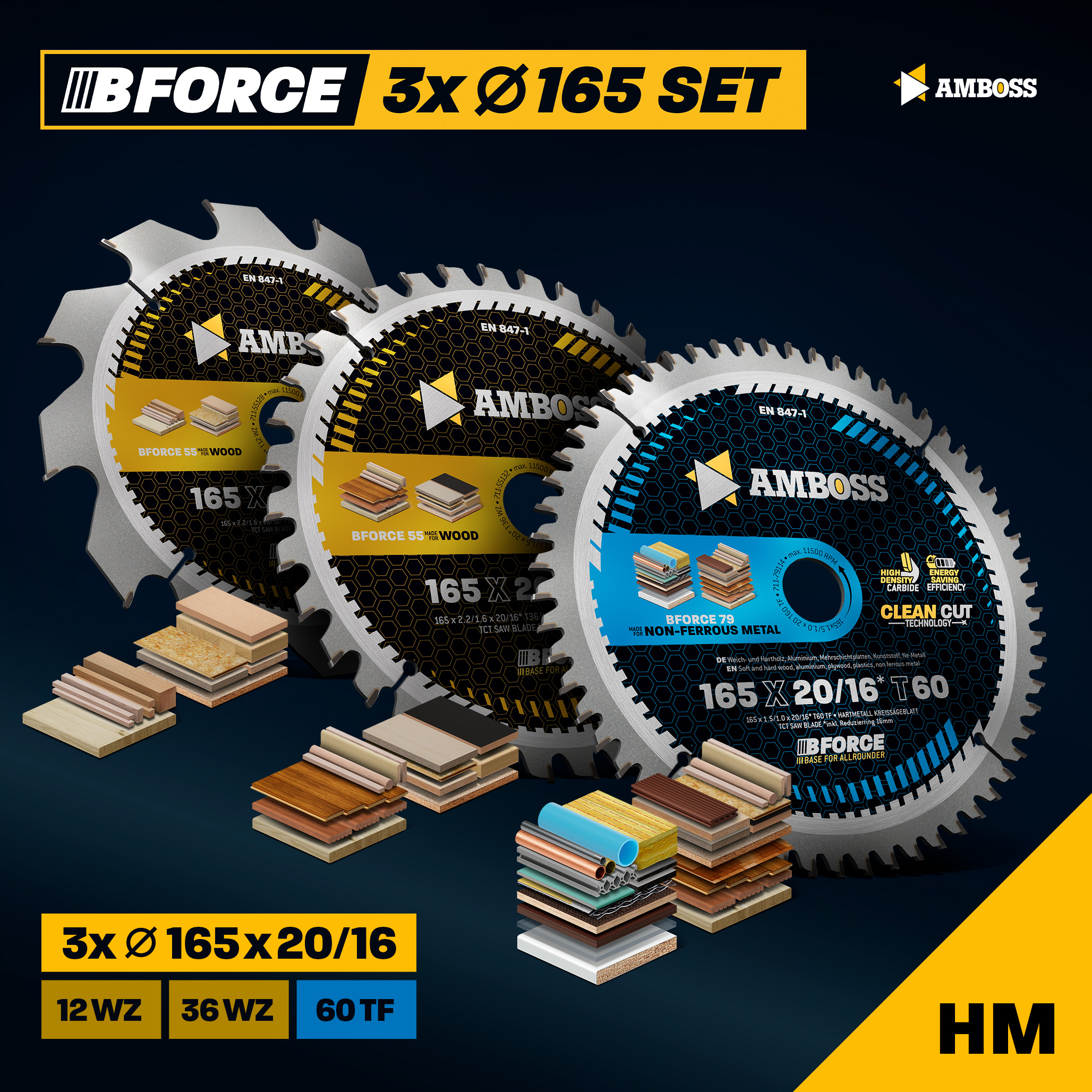 Ø165 Hand- Kreissägeblatt Set passend für Bosch GKS 165 GKS 55. Makita DHS630Z