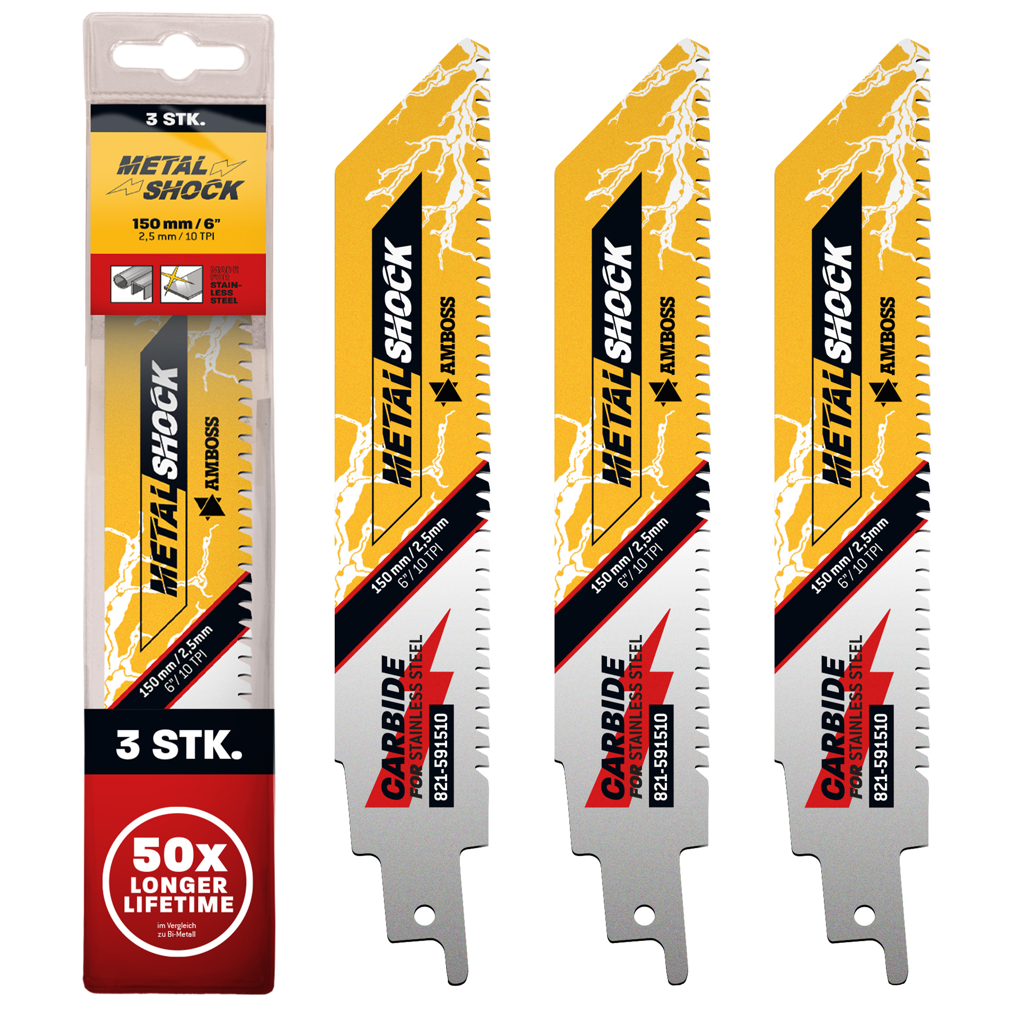 3x Amboss Metal Shock Säbelsägeblatt Länge 150 mm 10 ZpZ 3x Amboss Metal Shock Säbelsägeblatt Länge 150 mm 10 ZpZ