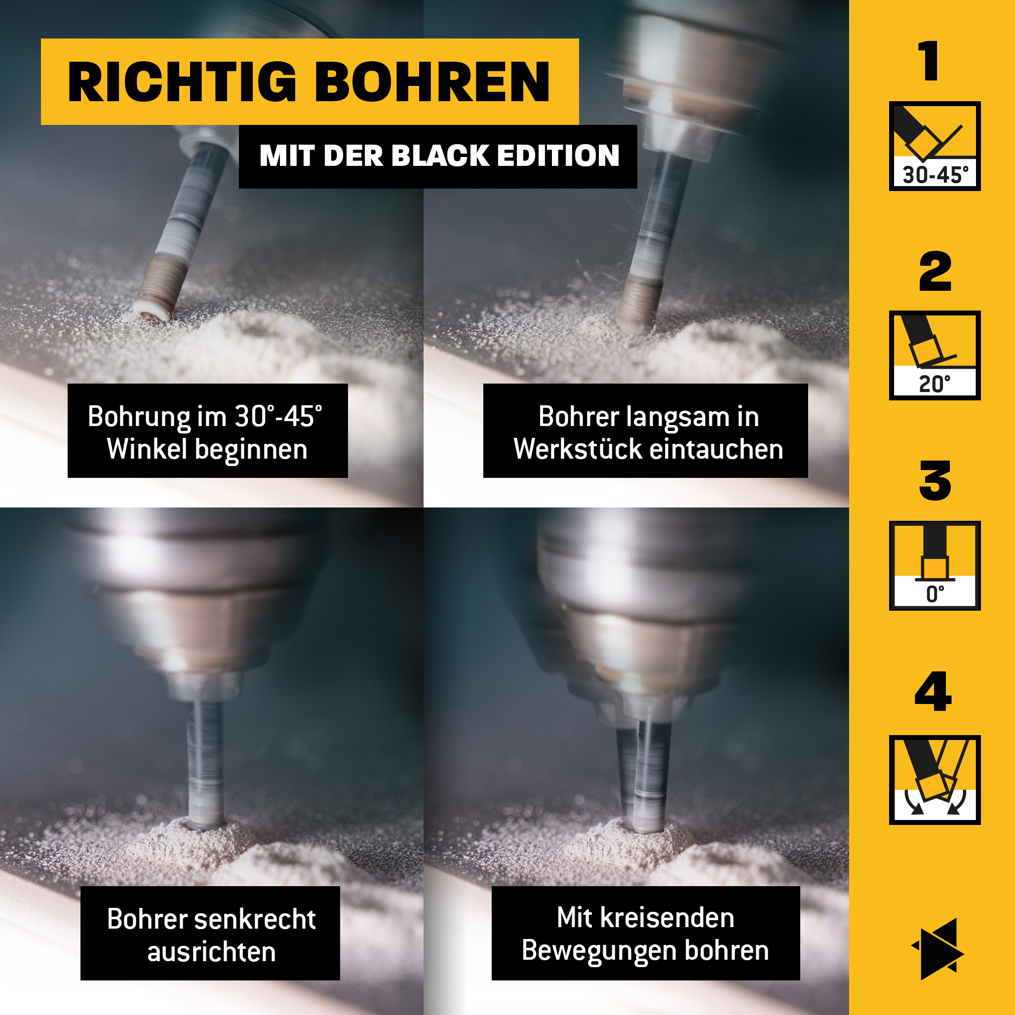 Fliesenbohrer Set Ø 5, 6, 8, 10, 12 mm (5 tlg.) /Sechskant Aufnahme - Amboss Black Edition Diamantbohrer - Fliesen, Feinsteinzeug, Keramik, Granitplatten - für Bohrmaschine/Akkubohrer