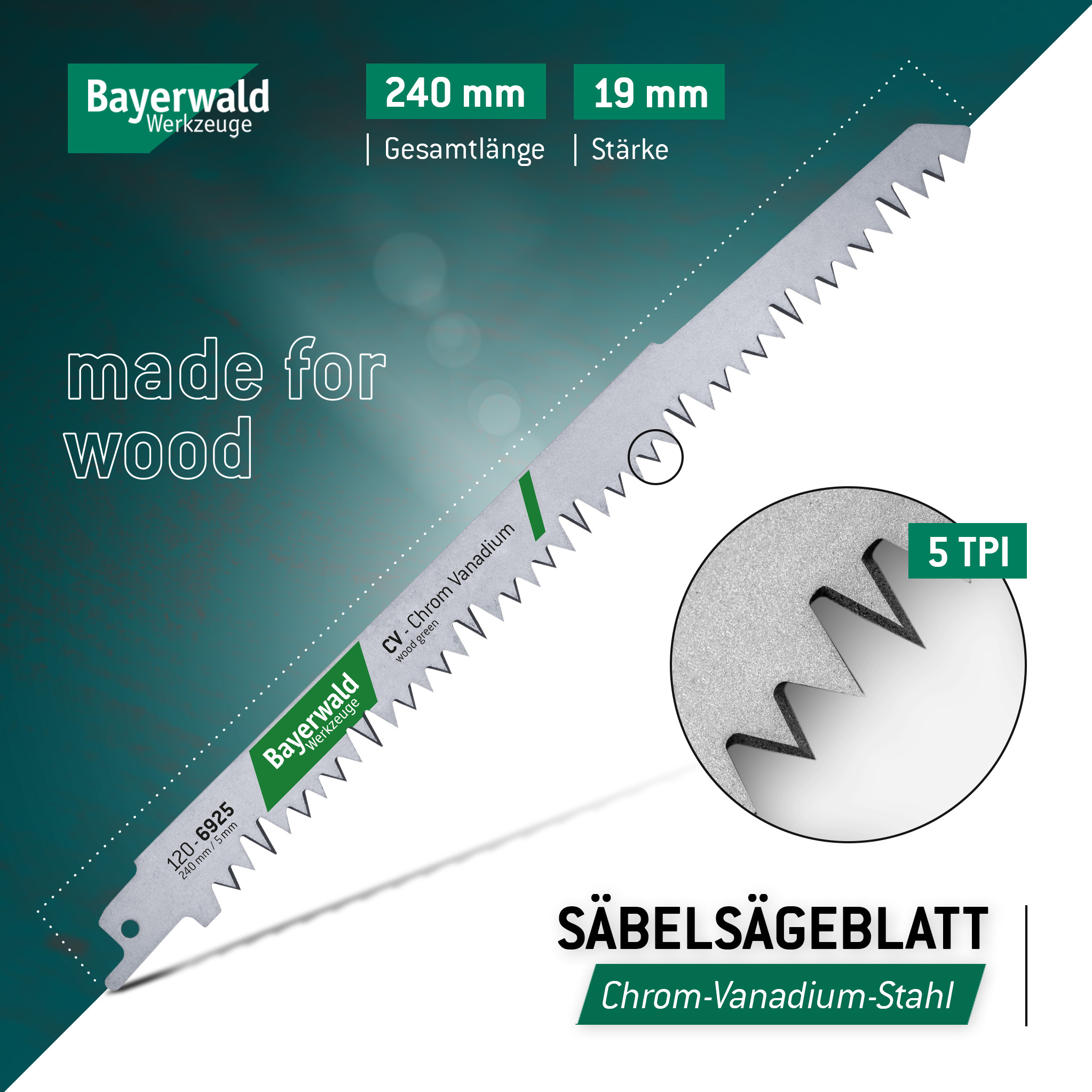 5x Bayerwald Werkzeuge Säbelsägeblatt - Länge 230 mm | Für Weichholz/ Konstruktionsholz/ Grünholz/ Brennholz / Balken | Grober, schneller Schnitt 5x Bayerwald Werkzeuge Säbelsägeblatt - Länge 230 mm | Für Weichholz/ Konstruktionsholz/ Grünholz/ Brennholz / Balken | Grober, schneller Schnitt