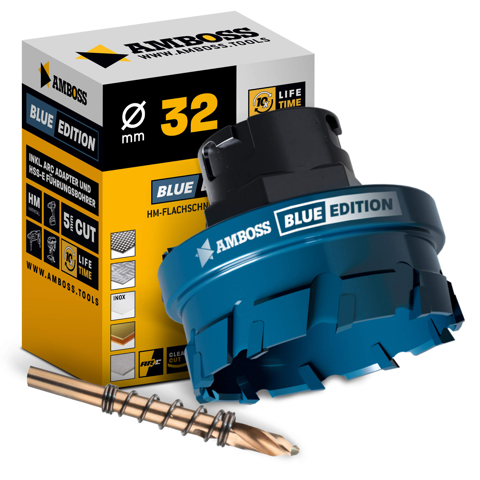 HM Flachschnitt Lochsäge BLUE EDITION 32 mm - mit Adapter HM Flachschnitt Lochsäge BLUE EDITION 32 mm - mit Adapter