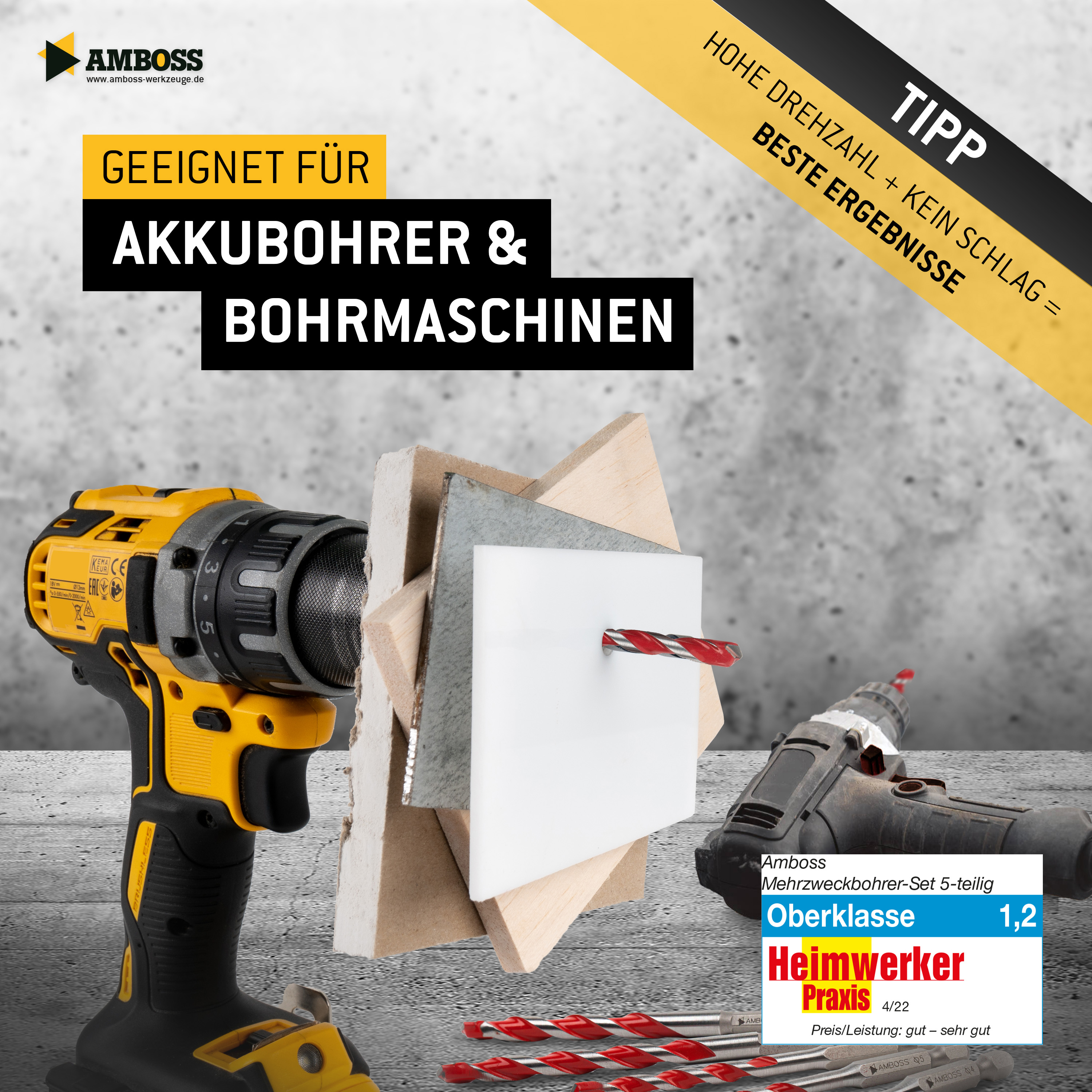 Amboss Mehrzweck Bohrer Set Multifunktionsbohrer Multibohrer 5teilig Ø 4,5,6,8,10 mm | für Holz, Bleche, Gipskarton, (Edel-) Stahl, Mauerwerk uvm. | für Bohrmaschinen/Akkuschrauber Amboss Mehrzweck Bohrer Set Multifunktionsbohrer Multibohrer 5teilig Ø 4,5,6,8,10 mm | für Holz, Bleche, Gipskarton, (Edel-) Stahl, Mauerwerk uvm. | für Bohrmaschinen/Akkuschrauber