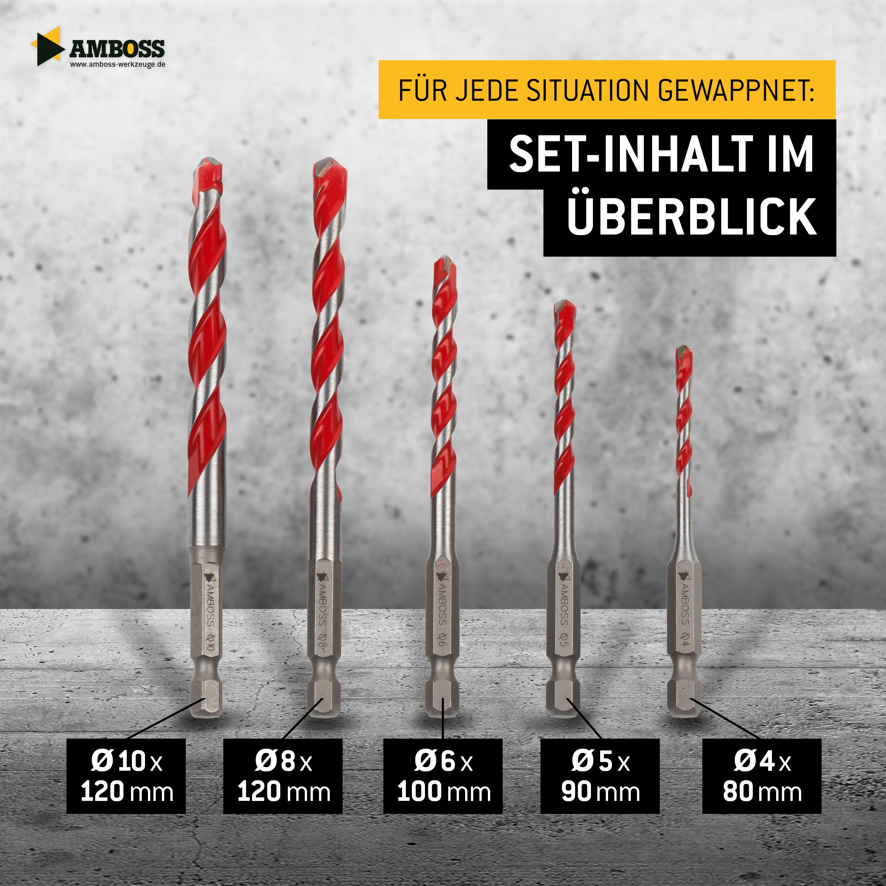 Amboss Mehrzweck Bohrer Set Multifunktionsbohrer Multibohrer 5teilig Ø 4,5,6,8,10 mm | für Holz, Bleche, Gipskarton, (Edel-) Stahl, Mauerwerk uvm. | für Bohrmaschinen/Akkuschrauber Amboss Mehrzweck Bohrer Set Multifunktionsbohrer Multibohrer 5teilig Ø 4,5,6,8,10 mm | für Holz, Bleche, Gipskarton, (Edel-) Stahl, Mauerwerk uvm. | für Bohrmaschinen/Akkuschrauber