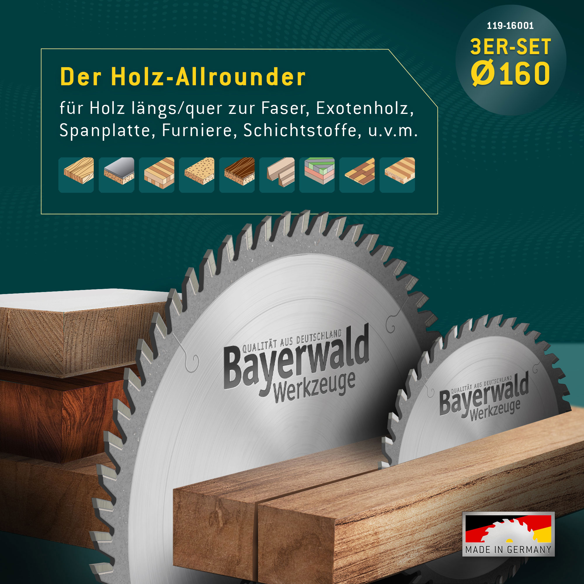 HOLZ ALLROUND Ø160 Hand-Kreissägeblatt Set HOLZ ALLROUND Ø160 Hand-Kreissägeblatt Set