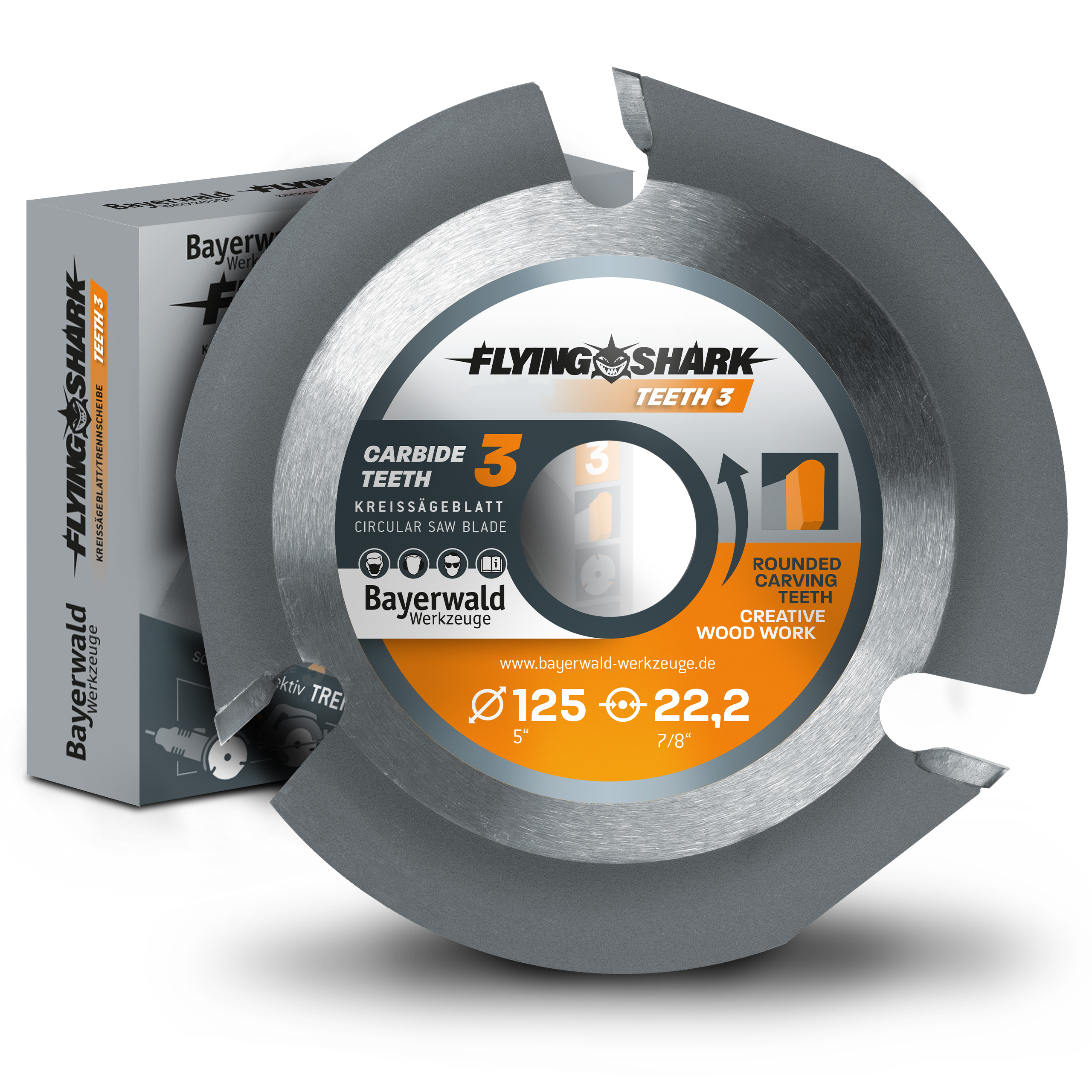 Bayerwald Flying Shark Ø 125mm (3 Zähne) Holz Sägeblatt - Schnitzen, Entrinden - für schnellste Schnitte