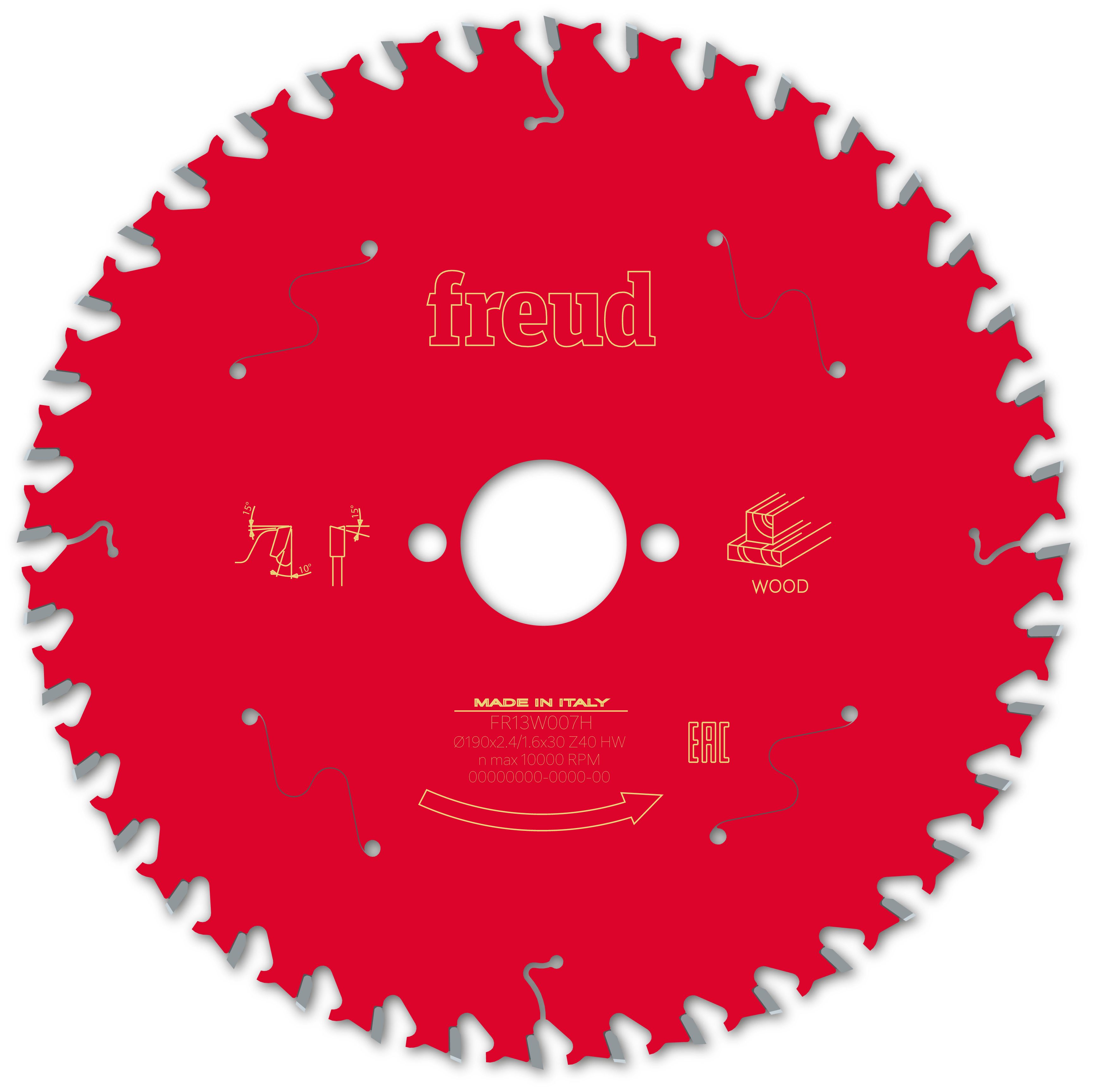 Freud HM Kreissägeblatt für Handkreissägen - 190 x 2.4/1.6 x 30 Z40 WZ