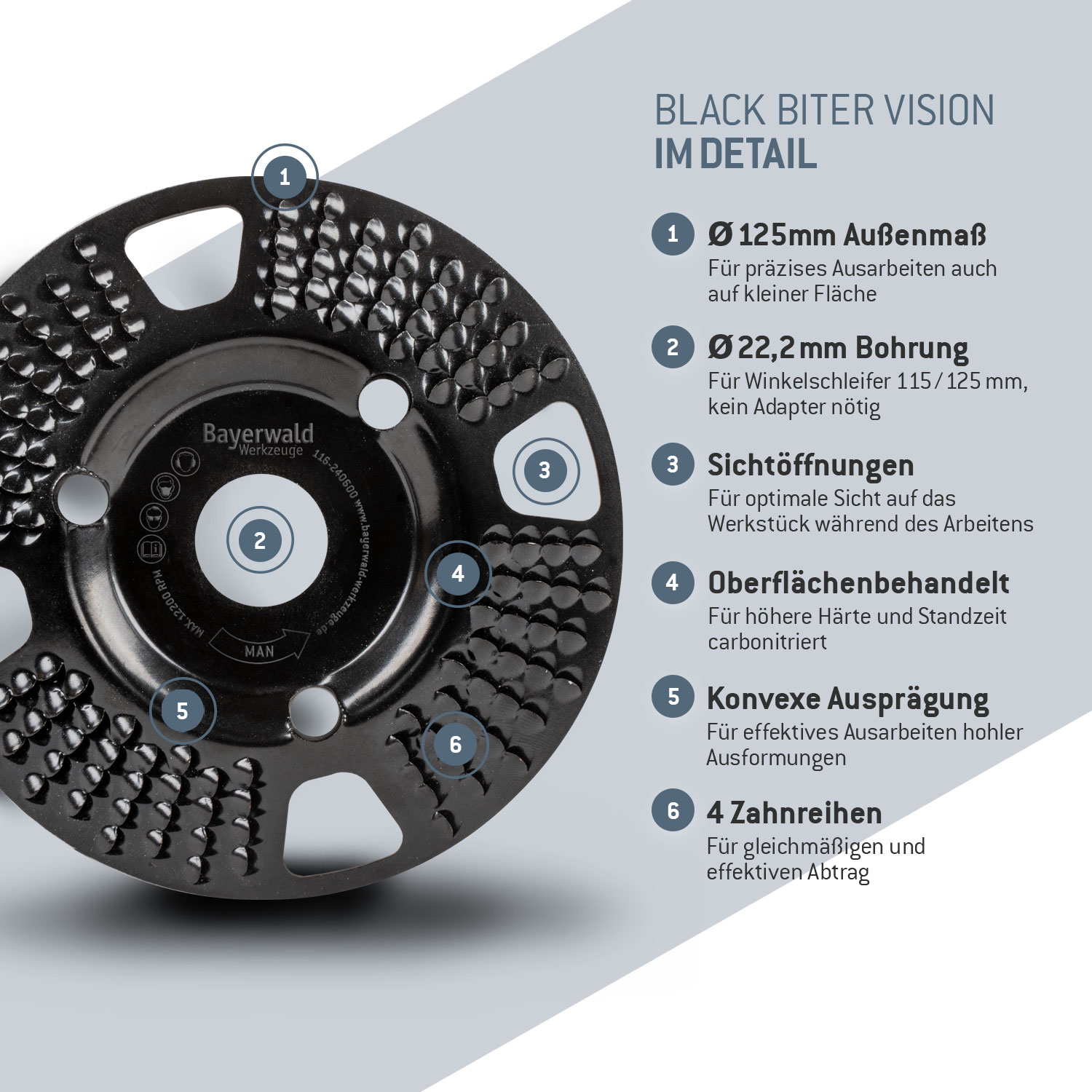 Bayerwald Raspelscheibe Black Biter Vision Ø125 mm für Winkelschleifer Bayerwald Raspelscheibe Black Biter Vision Ø125 mm für Winkelschleifer