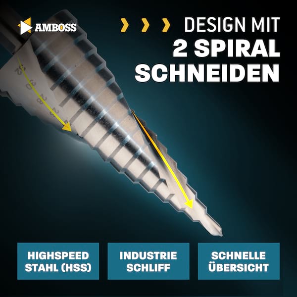Stufenbohrer Set Ø 4-12 + 4-20 + 4-32 mm / Konusbohrer/ 10 mm Schaft / Profi Metallbohrer Kegelbohrer Set HSS / Amboss PowerStep 2 / Lochbohrer geeignet für Metall, Holz, Kunststoff Stufenbohrer Set Ø 4-12 + 4-20 + 4-32 mm / Konusbohrer/ 10 mm Schaft / Profi Metallbohrer Kegelbohrer Set HSS / Amboss PowerStep 2 / Lochbohrer geeignet für Metall, Holz, Kunststoff