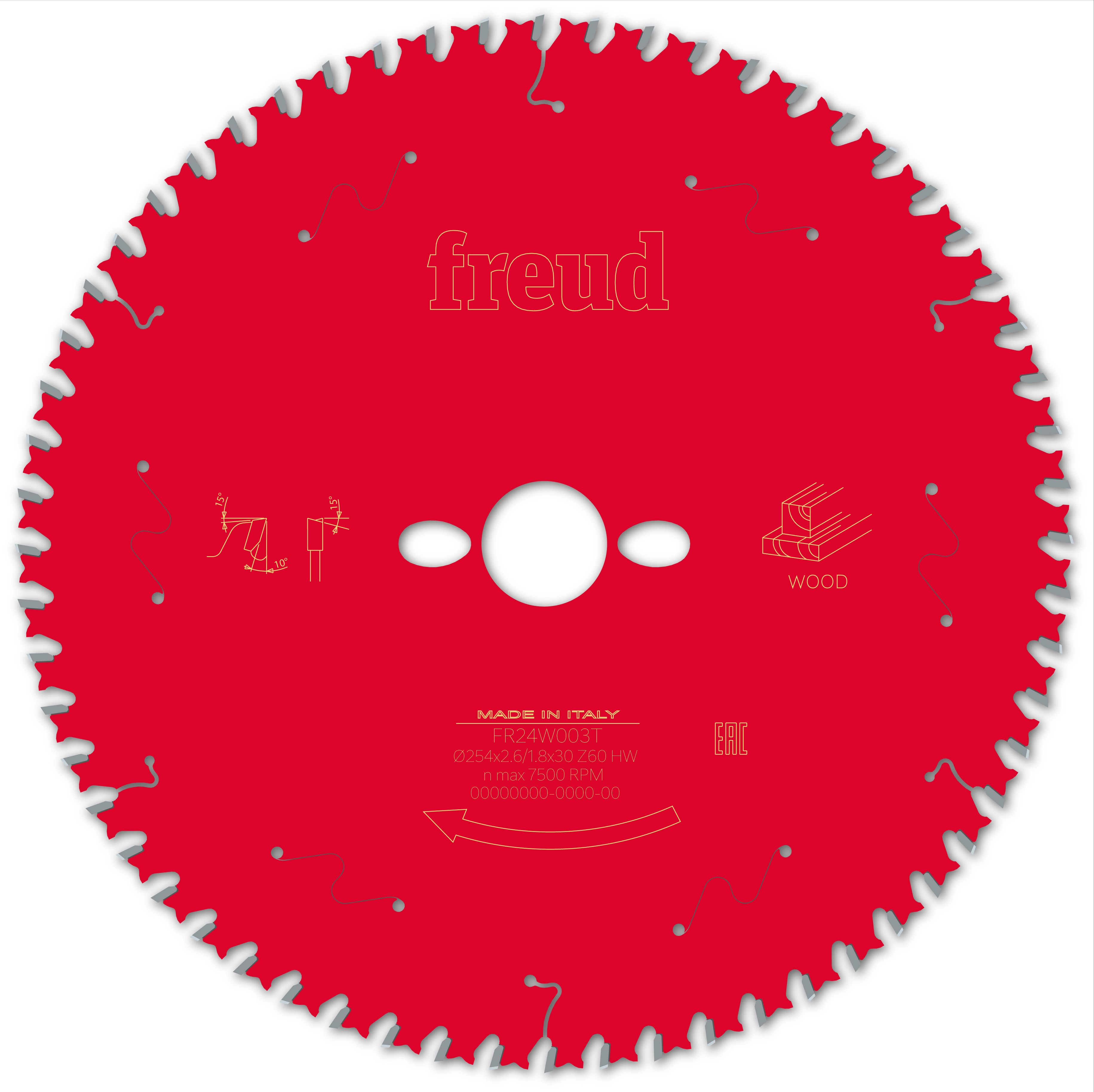 Freud HM Tischkreissägeblatt - 254 x 2.6/1.8 x 30 Z60 WZ Freud HM Tischkreissägeblatt - 254 x 2.6/1.8 x 30 Z60 WZ