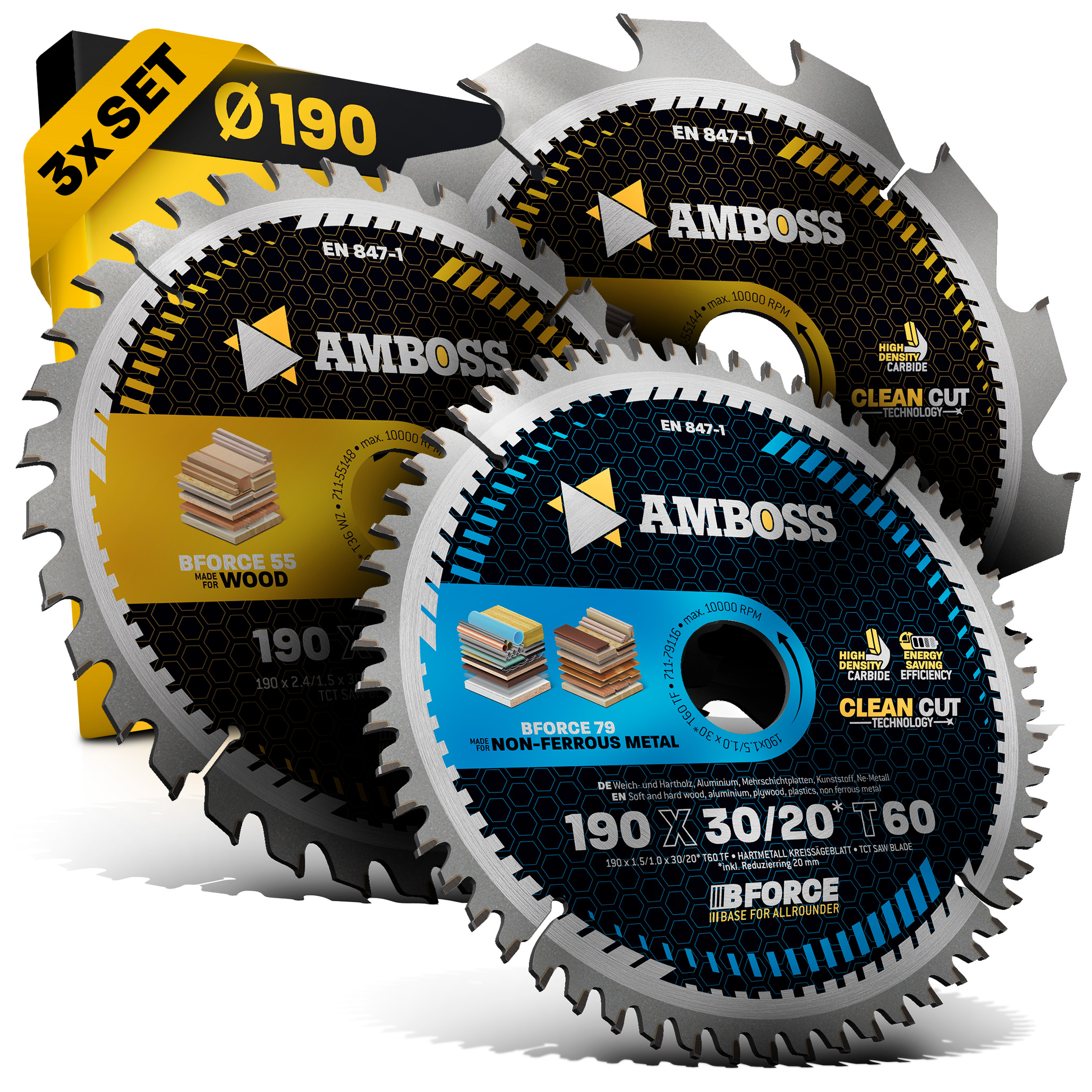 Ø190 Hand- Kreissägeblatt Set passend für Bosch GKS 190, Bosch PKS 66 A. Metabo KS66. Makita 5705R