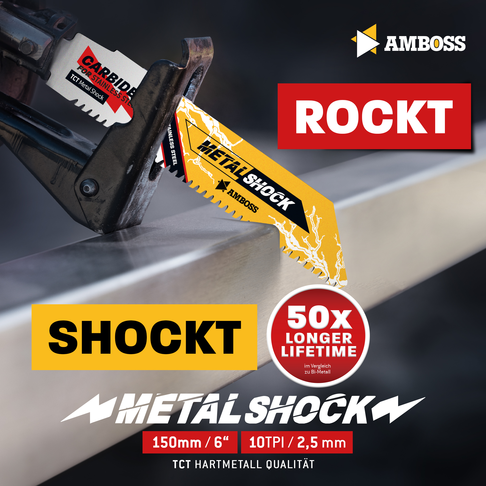 1x Amboss Metal Shock Säbelsägeblatt Länge 150 mm 10 ZpZ