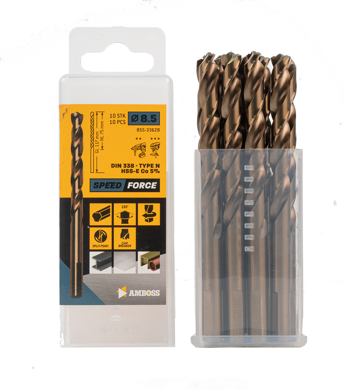 Amboss Speed Force HSS Spiralbohrer geschliffen DIN 338 Cobalt 8% 135° Spitze Amboss Speed Force HSS Spiralbohrer geschliffen DIN 338 Cobalt 8% 135° Spitze