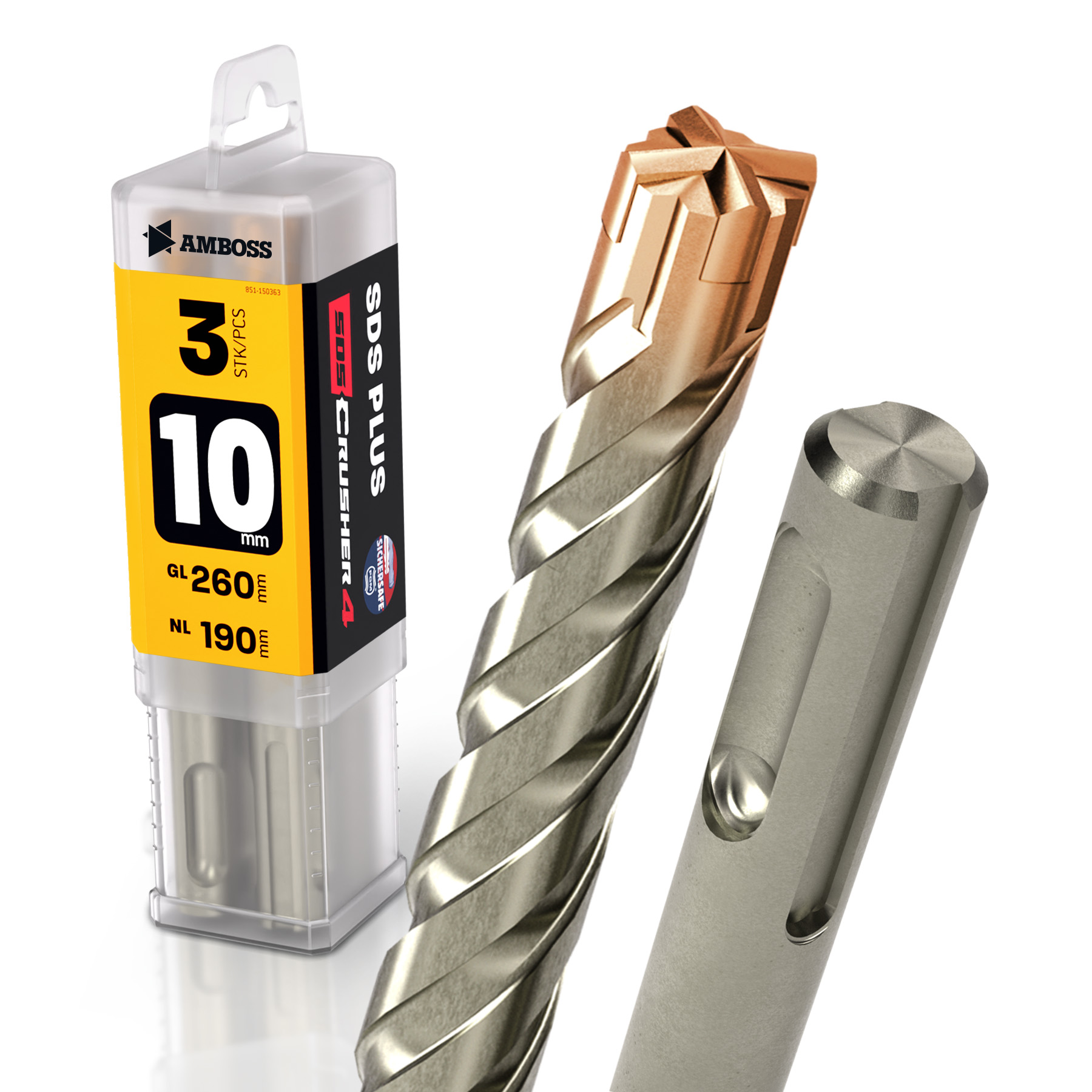 3x Bohrer SDS Plus Schaft - Ø:10 mm - GL: 260 mm 3x Bohrer SDS Plus Schaft - Ø:10 mm - GL: 260 mm