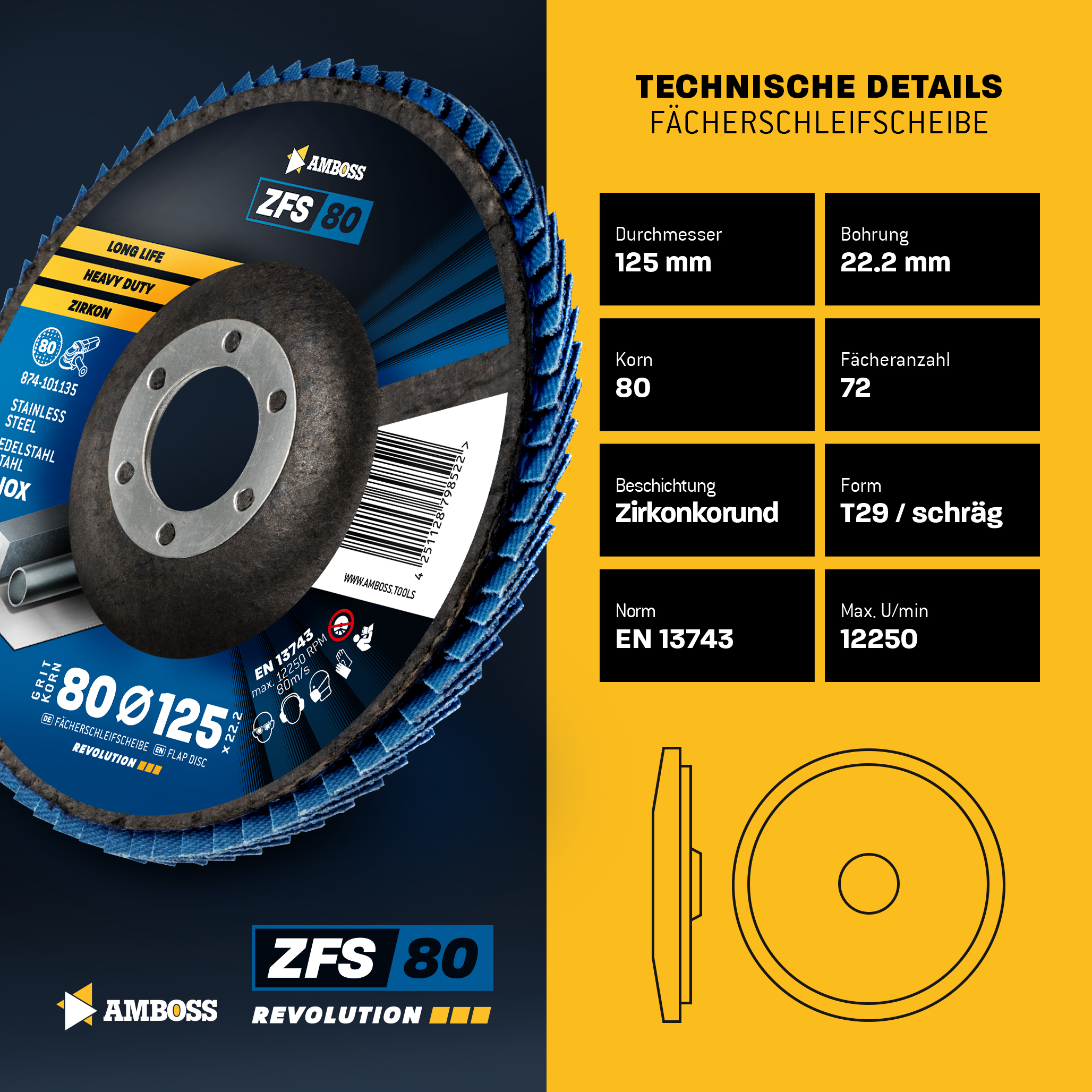 10x Amboss ZFS Fächerschleifscheibe Korn:80 Ø125mm 10x Amboss ZFS Fächerschleifscheibe Korn:80 Ø125mm