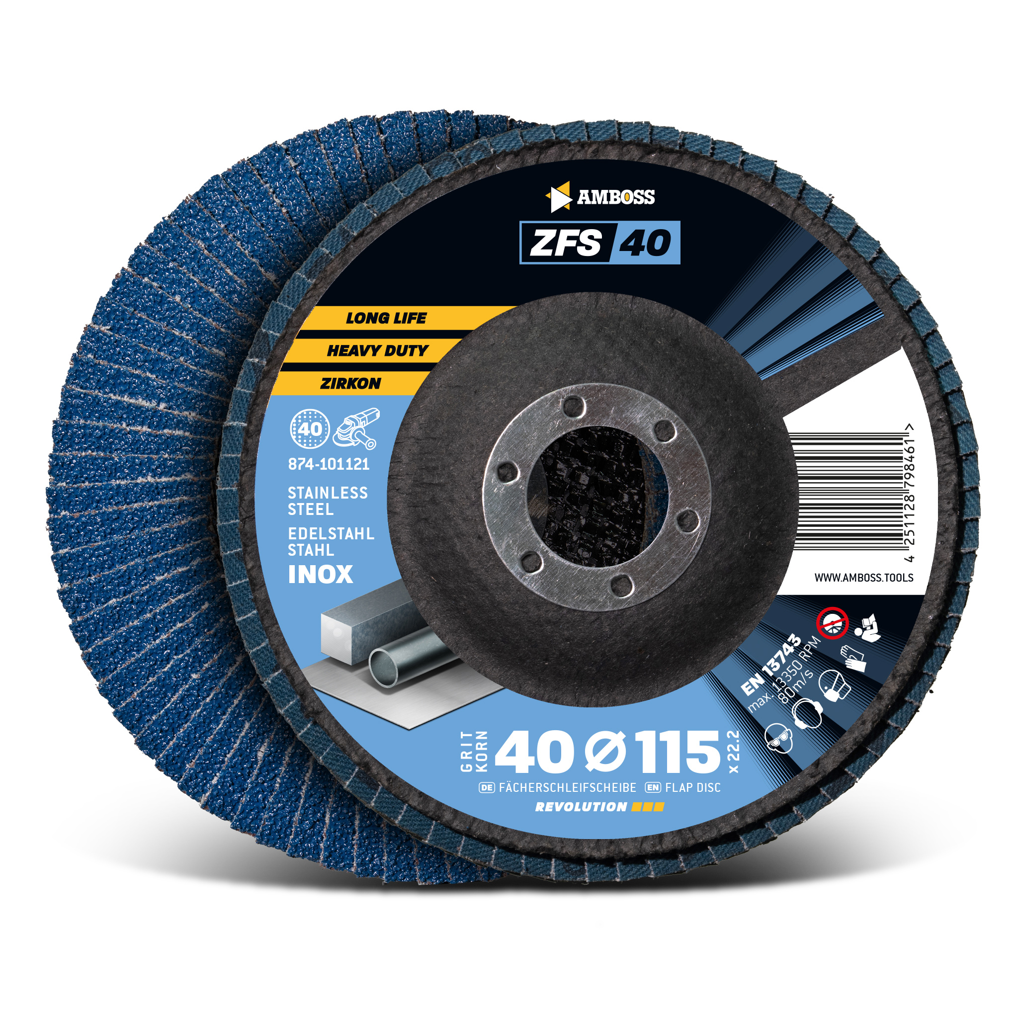 1x Amboss ZFS Fächerschleifscheibe Korn:40 Ø115mm 1x Amboss ZFS Fächerschleifscheibe Korn:40 Ø115mm