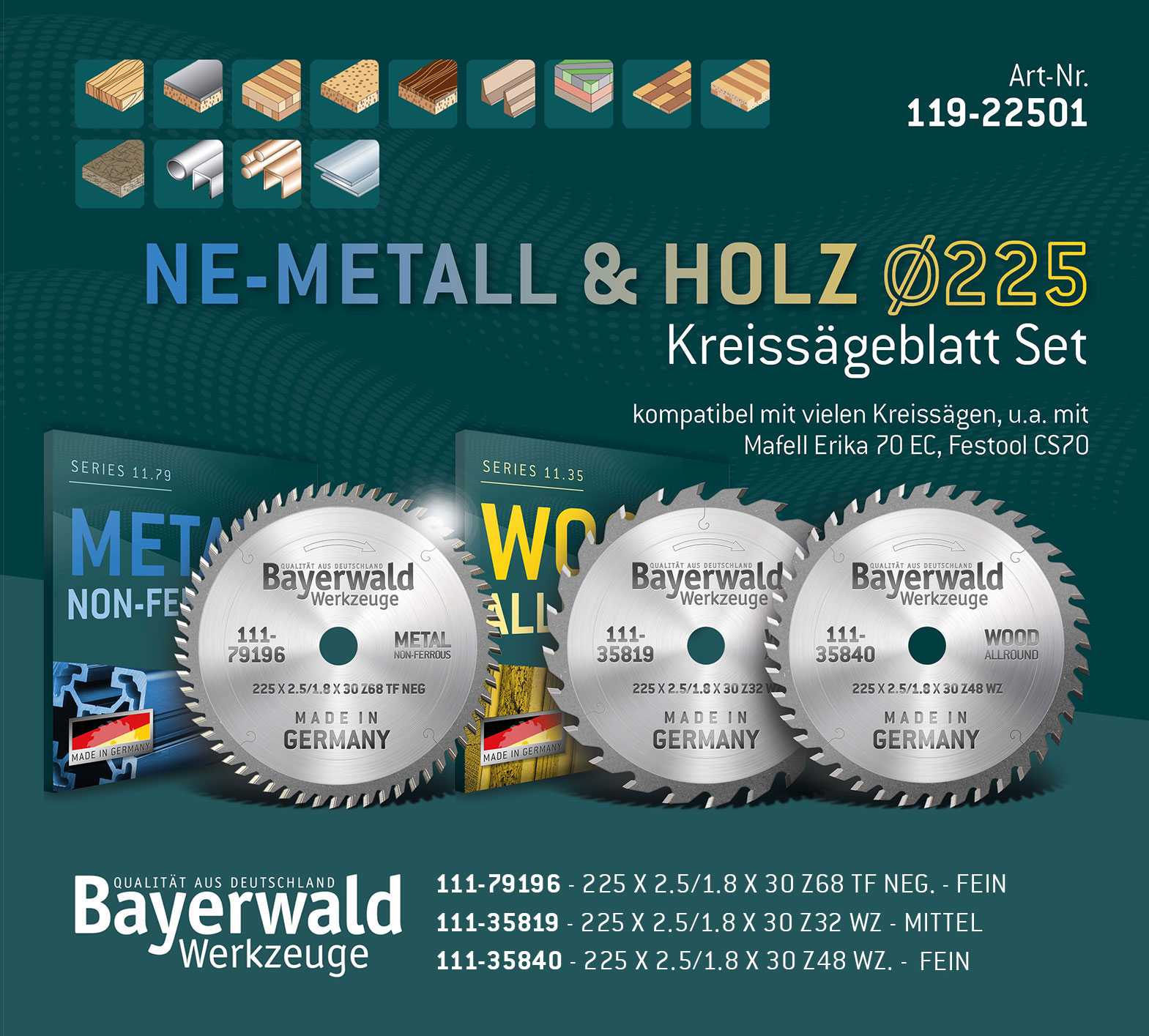 NE-METALL & HOLZ Ø225 Hand-Kreissägeblatt Set NE-METALL & HOLZ Ø225 Hand-Kreissägeblatt Set