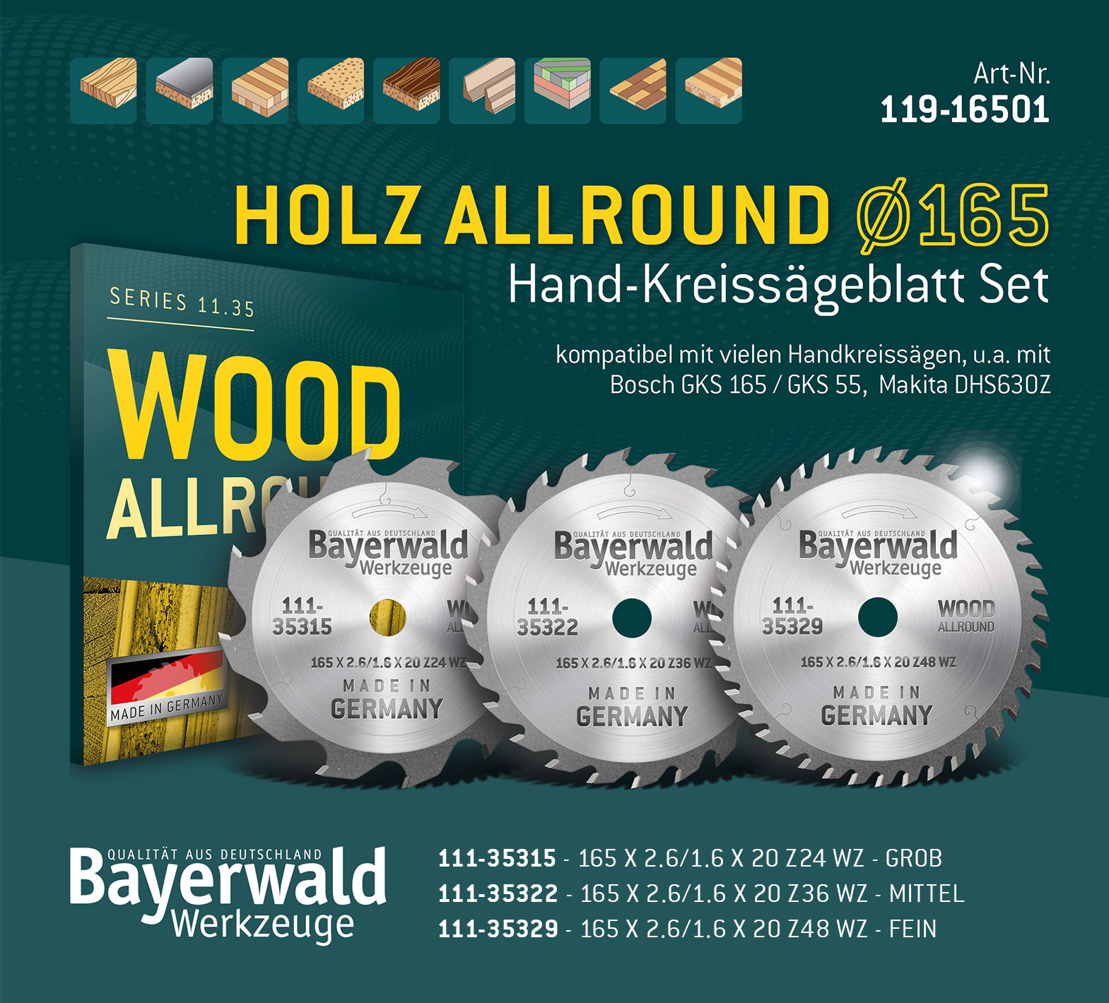 HOLZ ALLROUND Ø165 Hand-Kreissägeblatt Set HOLZ ALLROUND Ø165 Hand-Kreissägeblatt Set