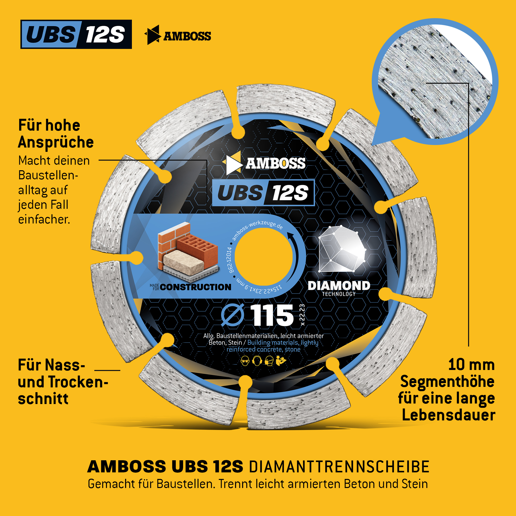 Amboss UBS 12S Diamant Trennscheibe - 115 x 1.9 x 22.2