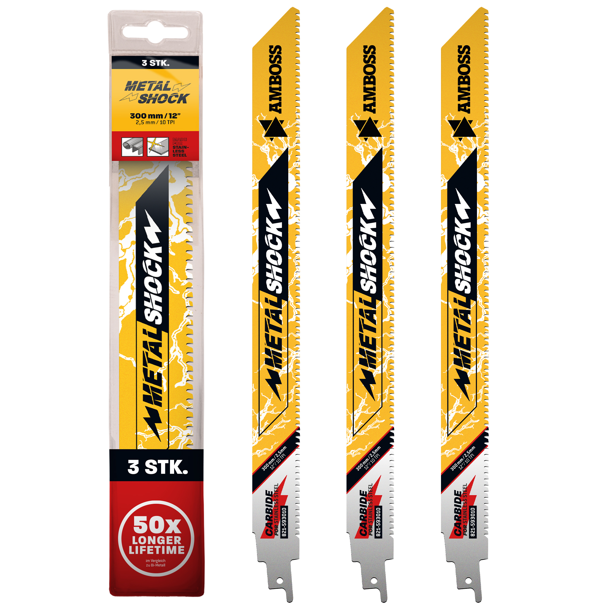 3x Amboss Metal Shock Säbelsägeblatt Länge 300 mm 10 ZpZ