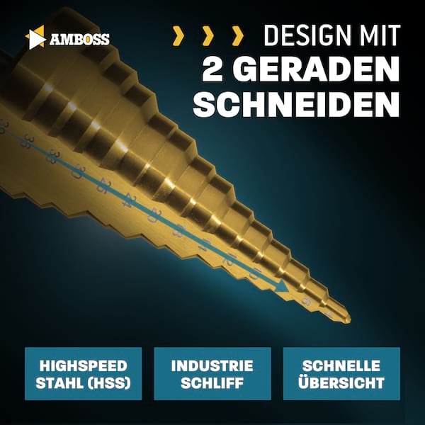Stufenbohrer Ø 4-39 mm / 14 Stufen Konusbohrer / 10 mm Schaft / Profi Metallbohrer Kegelbohrer HSS / Amboss PowerStep 2 / Lochbohrer geeignet für Metall, Holz, Kunststoff Stufenbohrer Ø 4-39 mm / 14 Stufen Konusbohrer / 10 mm Schaft / Profi Metallbohrer Kegelbohrer HSS / Amboss PowerStep 2 / Lochbohrer geeignet für Metall, Holz, Kunststoff