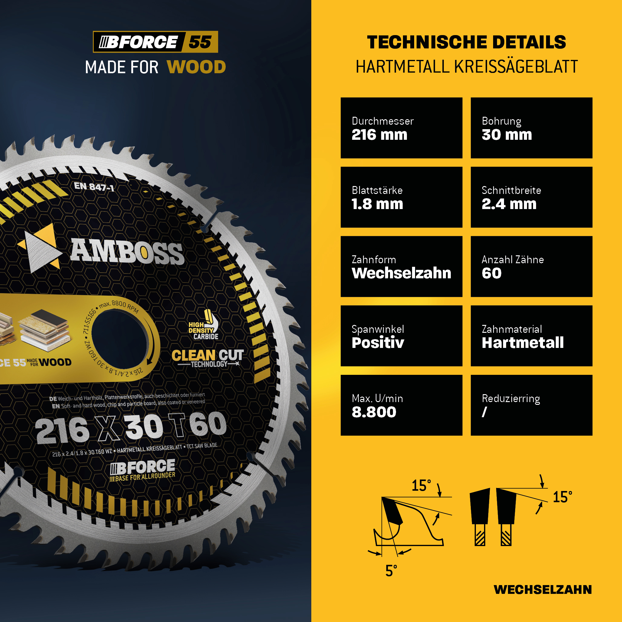 HM Kreissägeblatt - 216 x 2.4/1.8 x 30 Z60 WZ HM Kreissägeblatt - 216 x 2.4/1.8 x 30 Z60 WZ