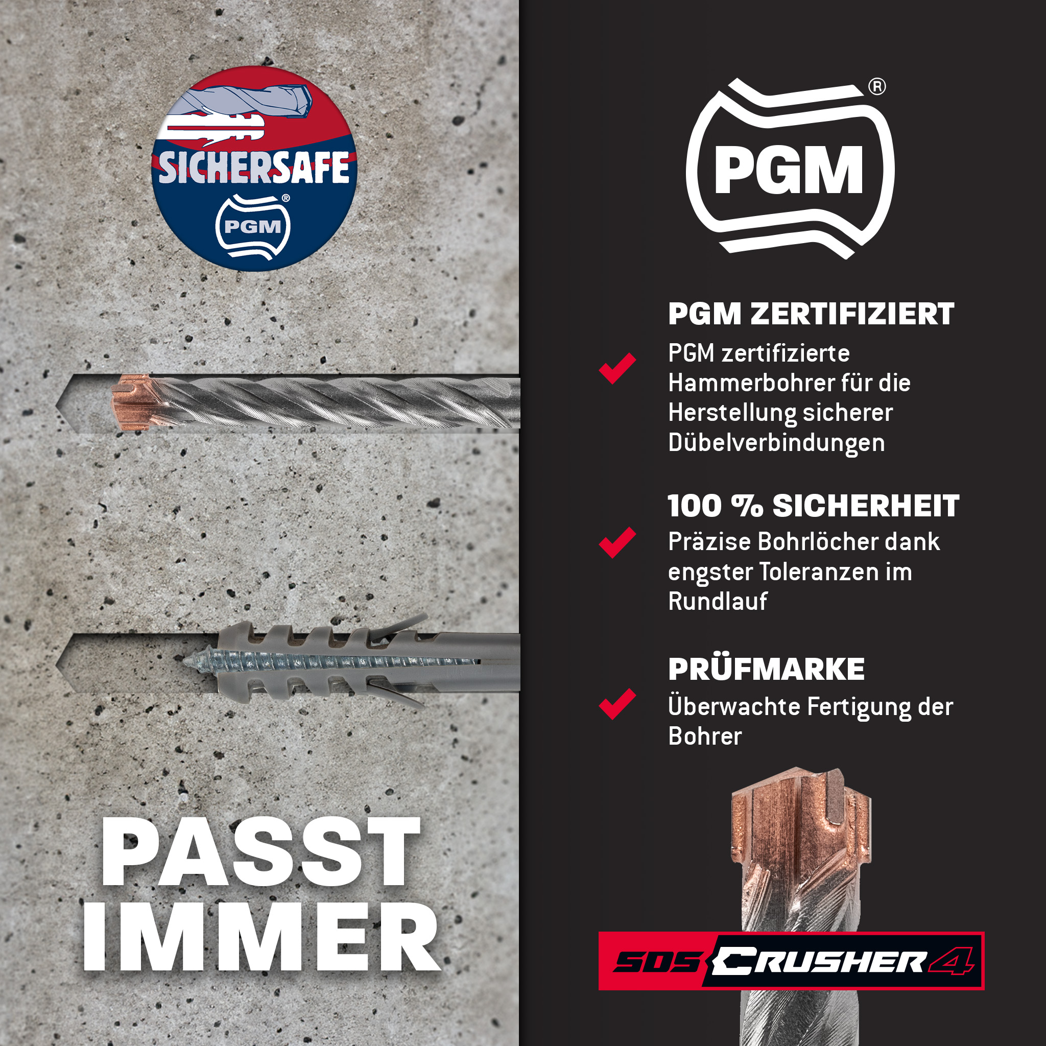 SDS Plus Hammerbohrer Set 7tlg. 4X Schneiden PGM Ø 5-12mm x 160mm - AMBOSS Werkzeuge SDS Crusher 4 - HM Betonbohrer Hartmetall Profi Bohrer  - Stahlbeton Steinbohrer Beton Mauerwerk Ziegel Kalksandstein