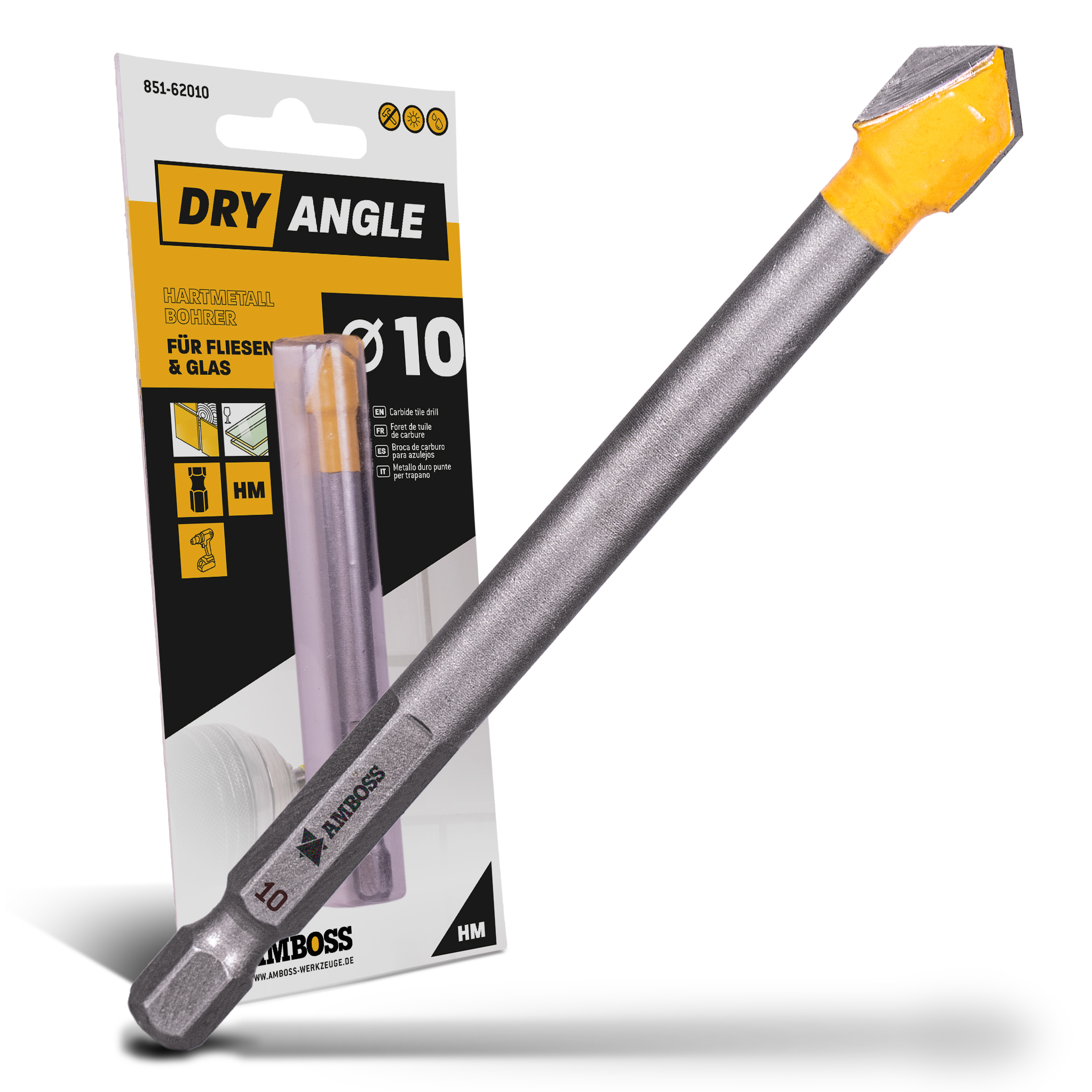 Amboss Dry Angle HM Fliesen- und Glasbohrer - Ø 10 mm - GL: 96 mm Amboss Dry Angle HM Fliesen- und Glasbohrer - Ø 10 mm - GL: 96 mm
