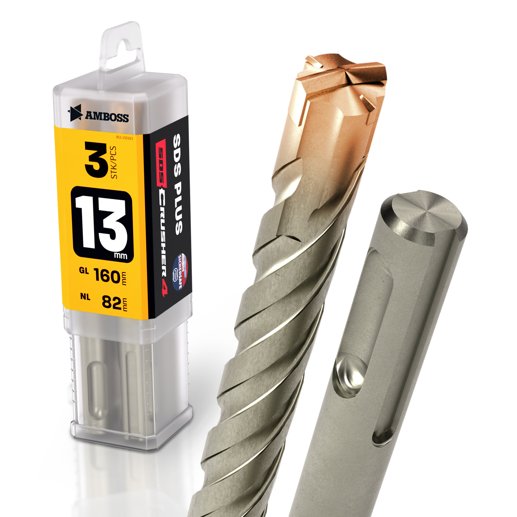 3x Bohrer SDS Plus Schaft - Ø:13 mm - GL: 160 mm 3x Bohrer SDS Plus Schaft - Ø:13 mm - GL: 160 mm