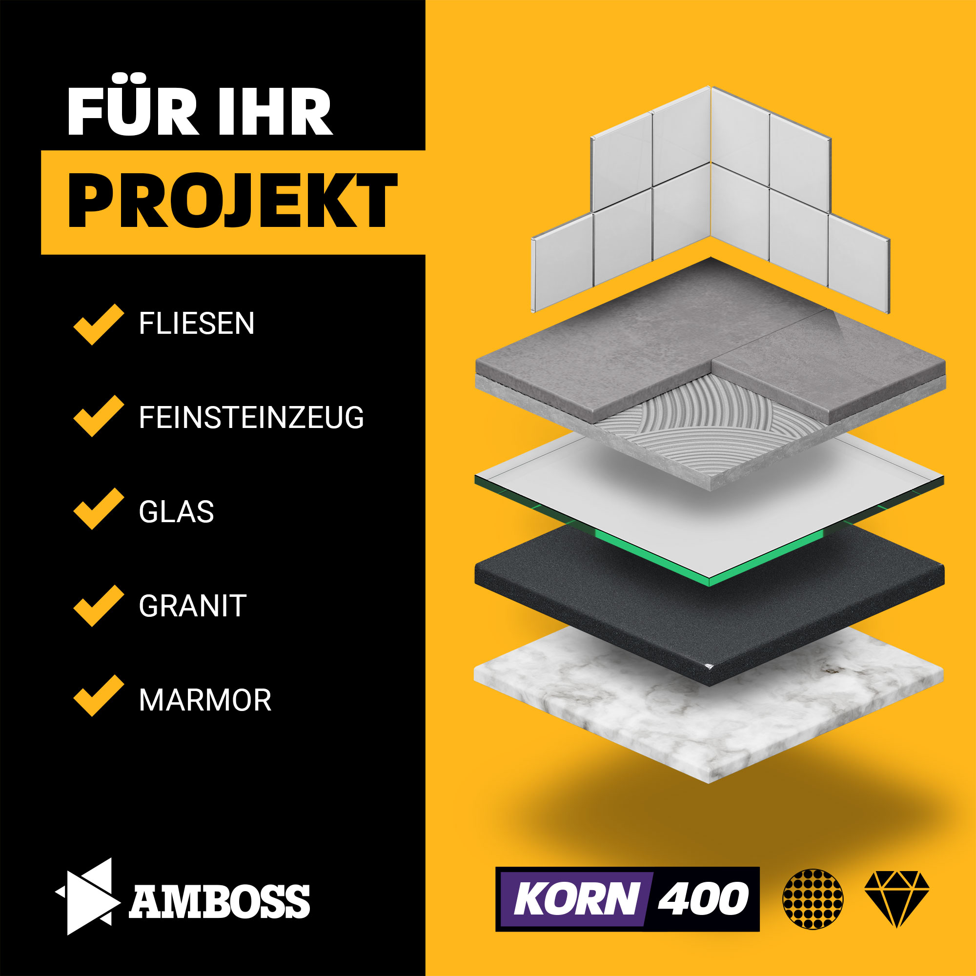 Amboss Diamant Schleifpad Korn: 400
