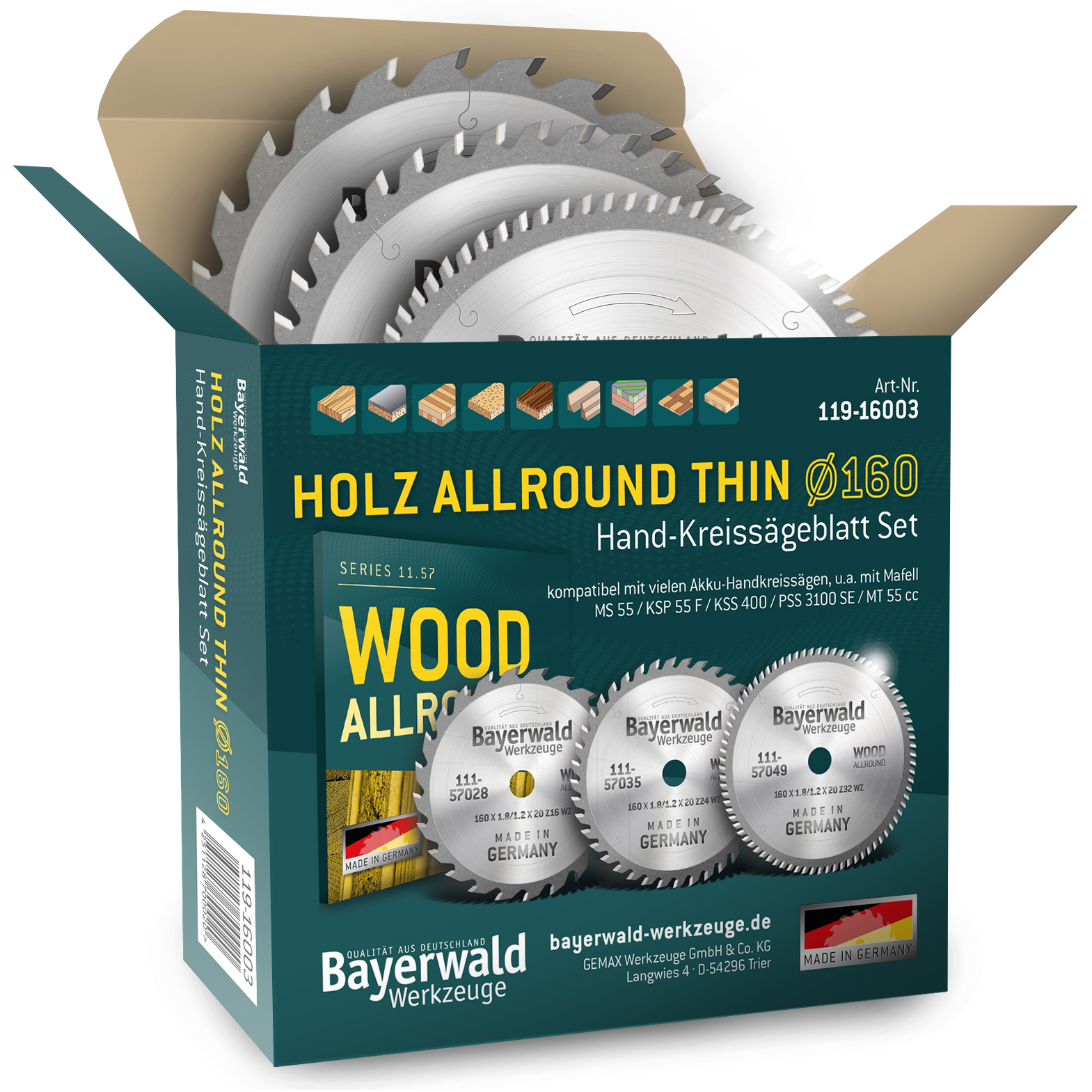 HOLZ ALLROUND THIN Ø160 Akku Hand-Kreissägeblatt Set HOLZ ALLROUND THIN Ø160 Akku Hand-Kreissägeblatt Set