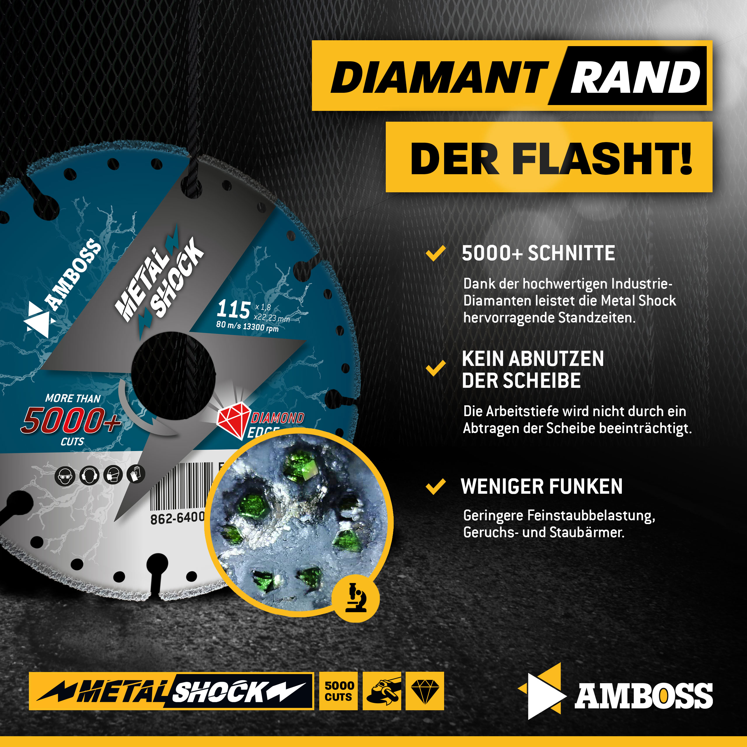 Amboss Metal Shock 5000+ - Diamant Trennscheibe 115 x 1,8 x 22,23 mm Amboss Metal Shock 5000+ - Diamant Trennscheibe 115 x 1,8 x 22,23 mm