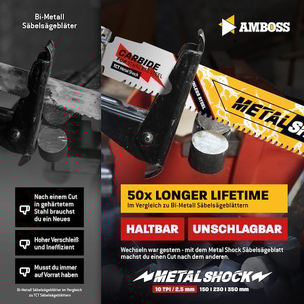 3x Amboss Metal Shock Säbelsägeblatt Länge 150 mm 10 ZpZ 3x Amboss Metal Shock Säbelsägeblatt Länge 150 mm 10 ZpZ