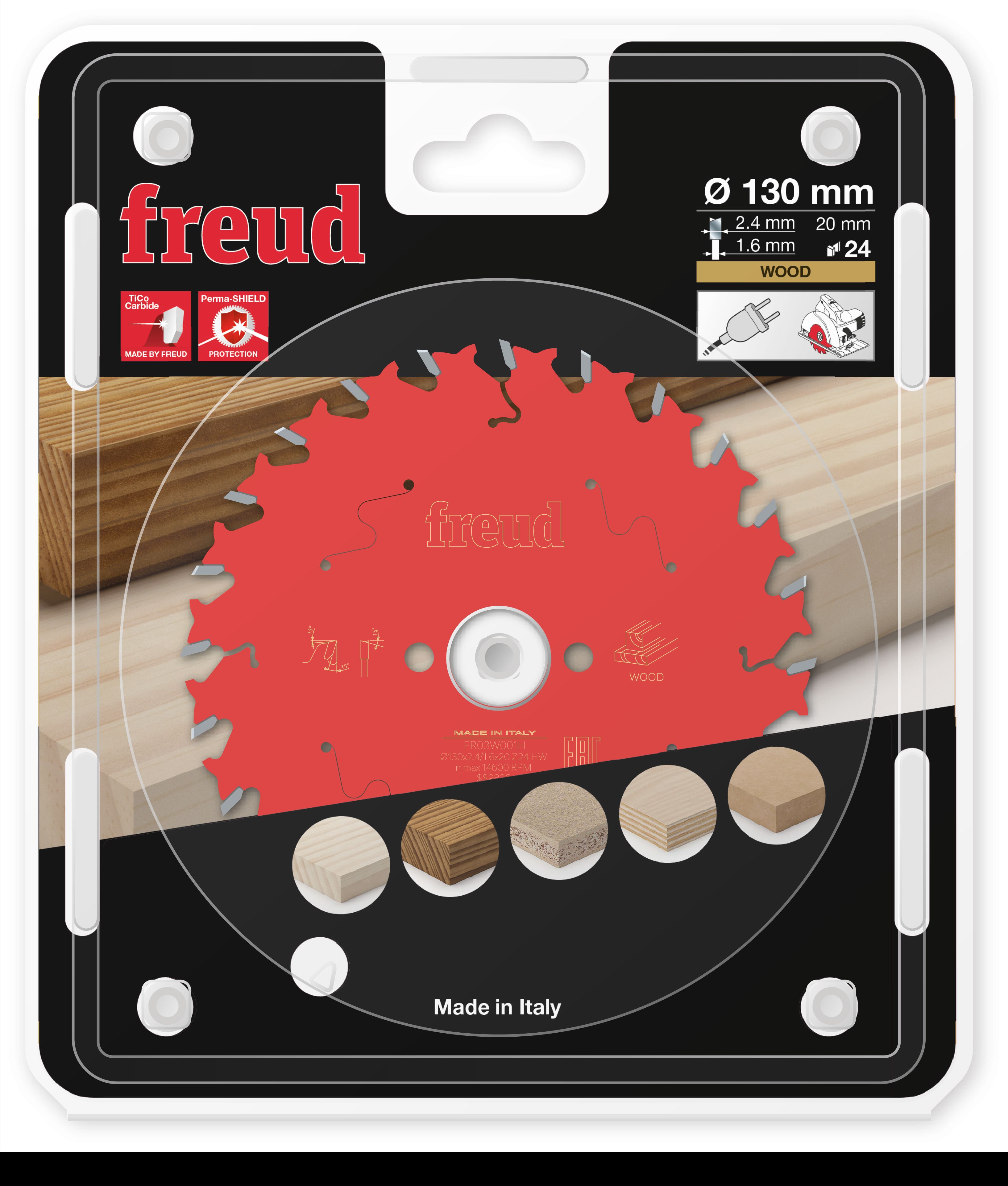 Freud HM Kreissägeblatt für Handkreissägen - 130 x 2.4/1.6 x 20 Z24 WZ