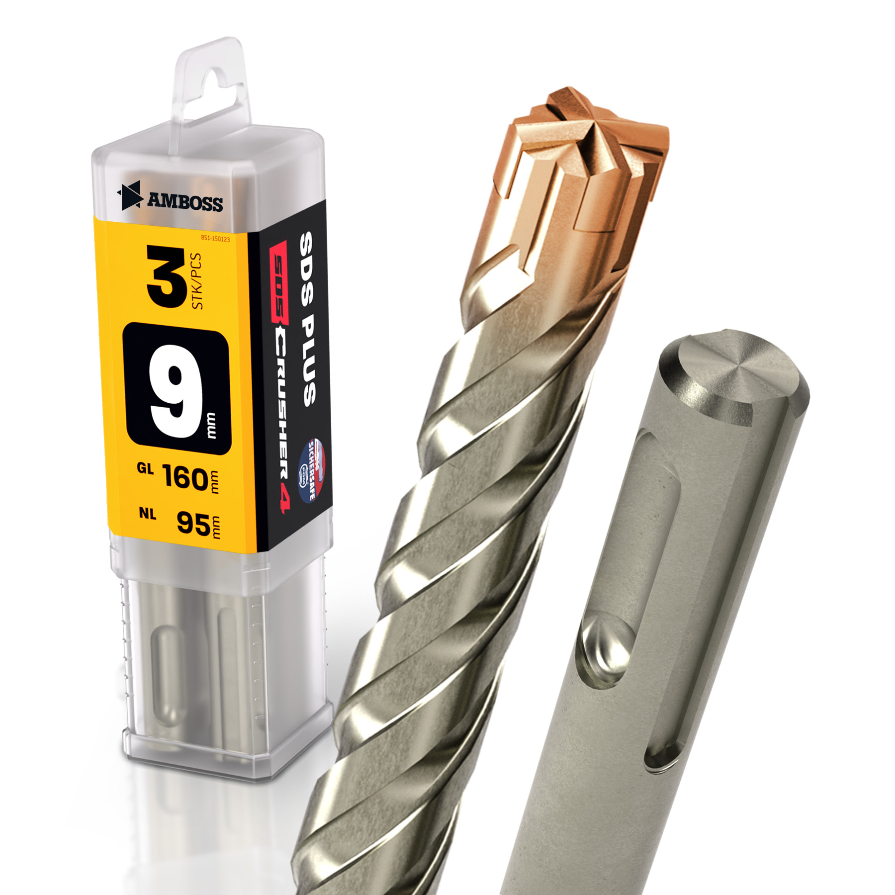 3x Bohrer SDS Plus Schaft - Ø:9 mm - GL: 160 mm