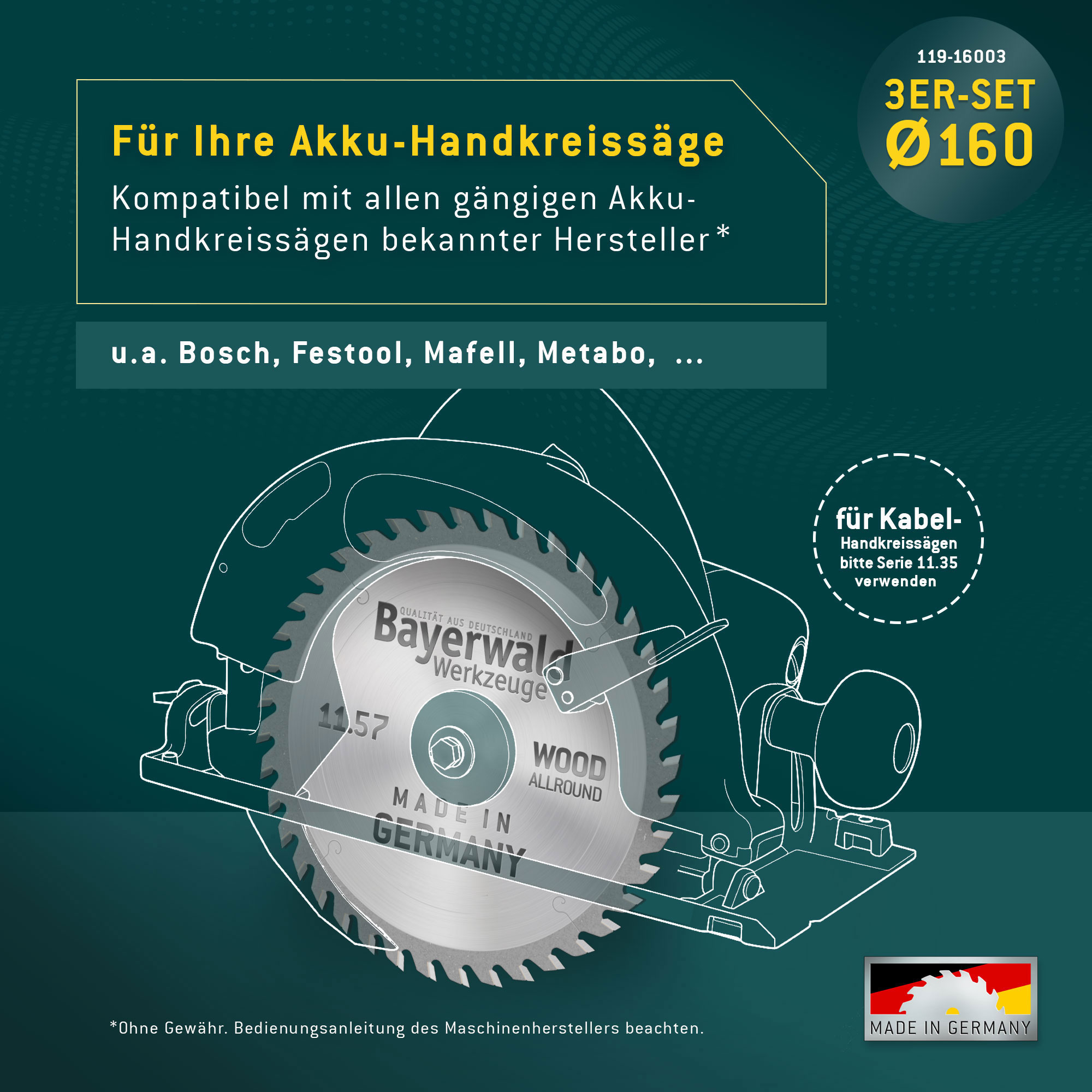 HOLZ ALLROUND THIN Ø160 Akku Hand-Kreissägeblatt Set HOLZ ALLROUND THIN Ø160 Akku Hand-Kreissägeblatt Set