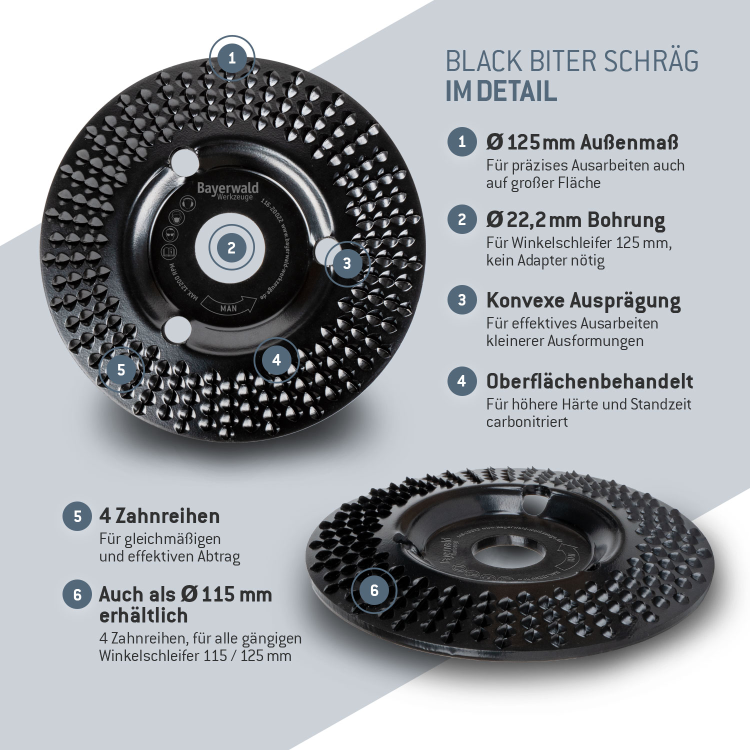 Bayerwald Raspelscheibe Black Biter Ø125 mm für Winkelschleifer Bayerwald Raspelscheibe Black Biter Ø125 mm für Winkelschleifer