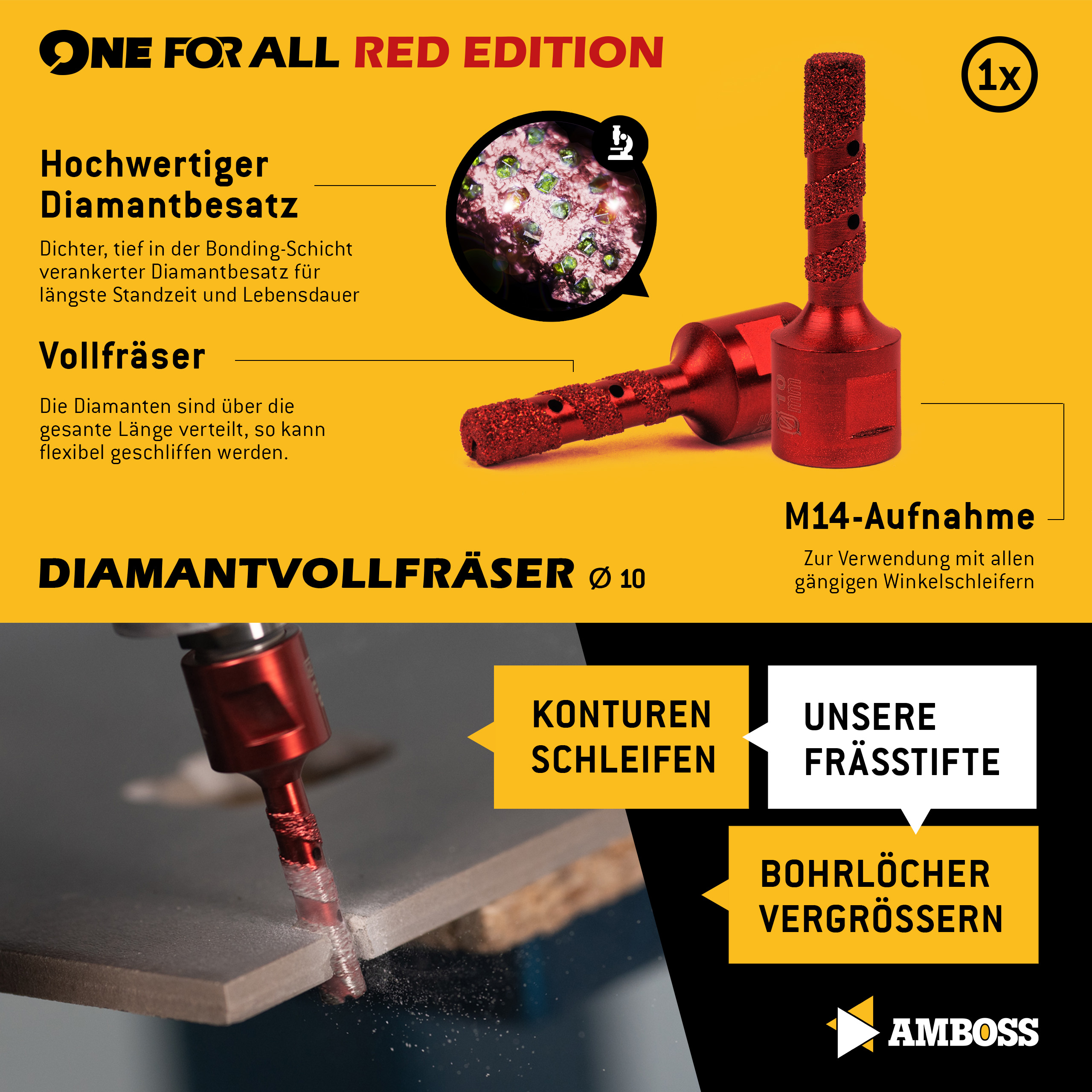 Amboss - Set Diamant-Lochsägen + Trennscheiben + Schleiftopf / One For All Set 9 / Ø 6 - 125 mm / perfekt für Sanierungen im Küchen- und Sanitärbereich / geeignet für Winkelschleifer Amboss - Set Diamant-Lochsägen + Trennscheiben + Schleiftopf / One For All Set 9 / Ø 6 - 125 mm / perfekt für Sanierungen im Küchen- und Sanitärbereich / geeignet für Winkelschleifer