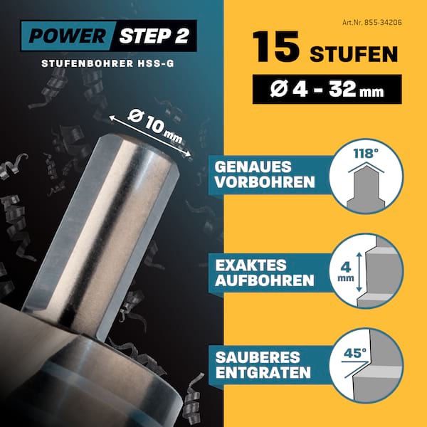 Stufenbohrer Ø 4-32 mm / 15 Stufen Konusbohrer / 10 mm Schaft / Profi Metallbohrer Kegelbohrer HSS / Amboss PowerStep 2 / Lochbohrer geeignet für Metall, Holz, Kunststoff Stufenbohrer Ø 4-32 mm / 15 Stufen Konusbohrer / 10 mm Schaft / Profi Metallbohrer Kegelbohrer HSS / Amboss PowerStep 2 / Lochbohrer geeignet für Metall, Holz, Kunststoff