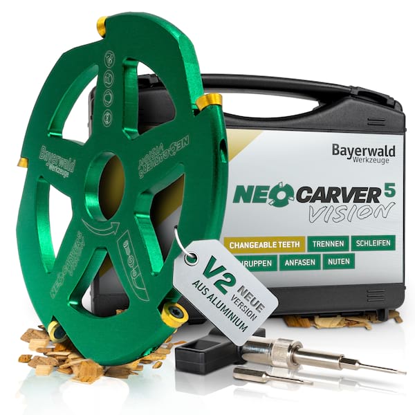 Bayerwald NeoCarver 5 Vision V2 - Hartmetall Frässcheibe für Holz - Holzschnitzfräser aus Aluminium für Winkelschleifer zum Trennen, Schleifen, Schruppen uvm. - Ø 115mm x 22,2 mm / 5 Zähne