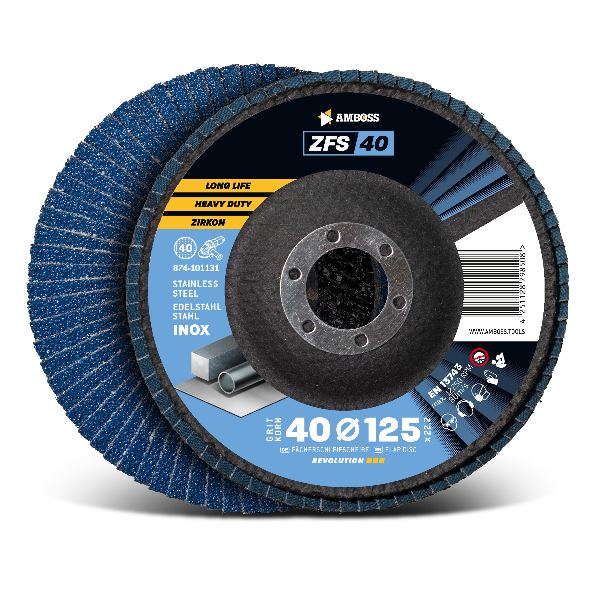 1x Amboss ZFS Fächerschleifscheibe Korn:40 Ø125mm 1x Amboss ZFS Fächerschleifscheibe Korn:40 Ø125mm