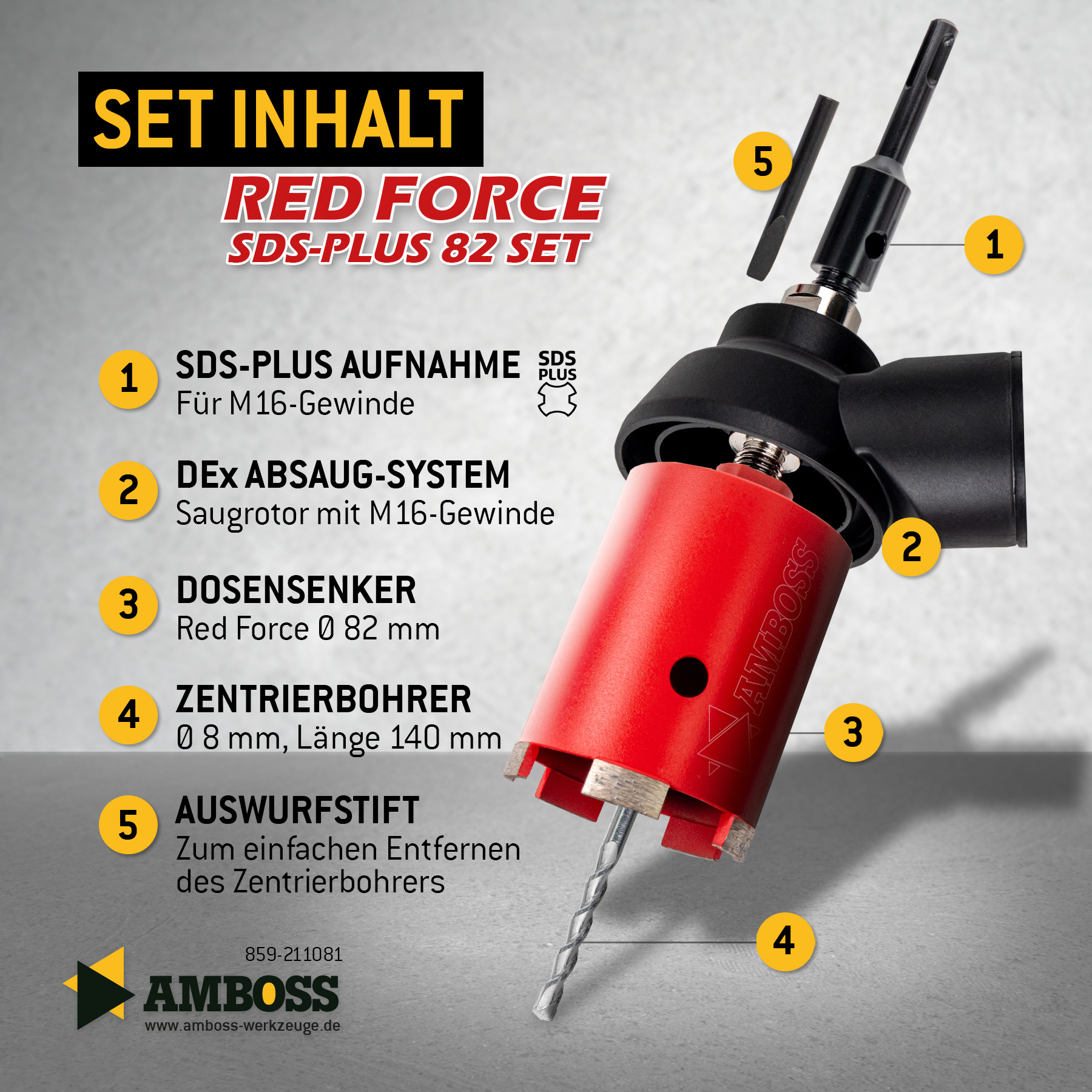Dosensenker Red Force - 82 mm - SDS-Plus Set mit Absaugung Dosensenker Red Force - 82 mm - SDS-Plus Set mit Absaugung