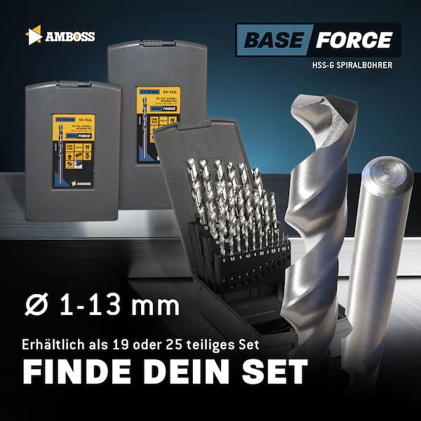 25-tlg. Base Force Set Spiralbohrer HSS-G DIN 338 (Ø 1-13 mm) 25-tlg. Base Force Set Spiralbohrer HSS-G DIN 338 (Ø 1-13 mm)