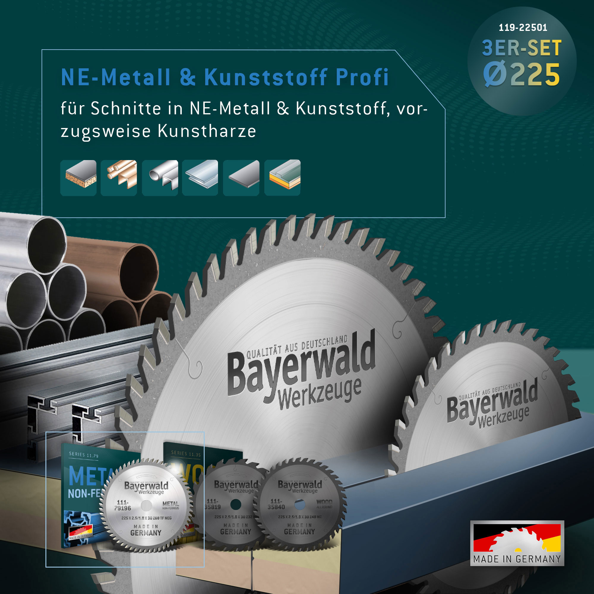 NE-METALL & HOLZ Ø225 Hand-Kreissägeblatt Set NE-METALL & HOLZ Ø225 Hand-Kreissägeblatt Set