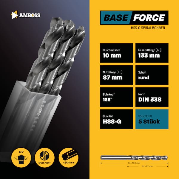 5 x HSS G BASE Force Metallbohrer DIN 338 - Ø:10 mm 5 x HSS G BASE Force Metallbohrer DIN 338 - Ø:10 mm