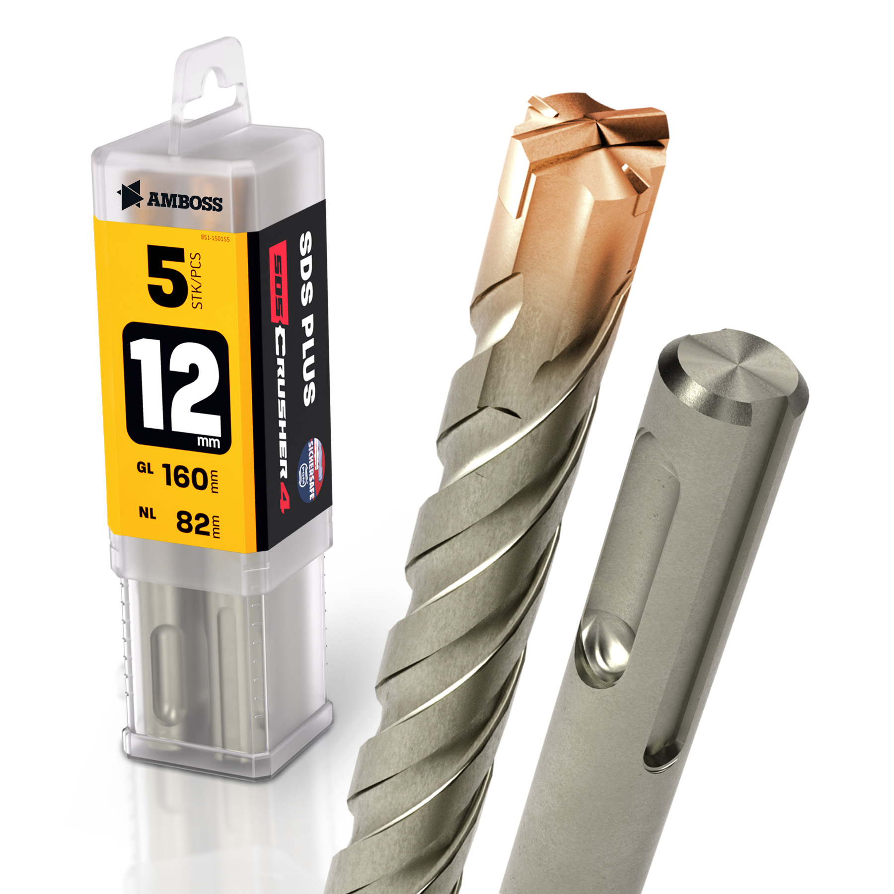 5x Bohrer SDS Plus Schaft - Ø:12 mm - GL: 160 mm