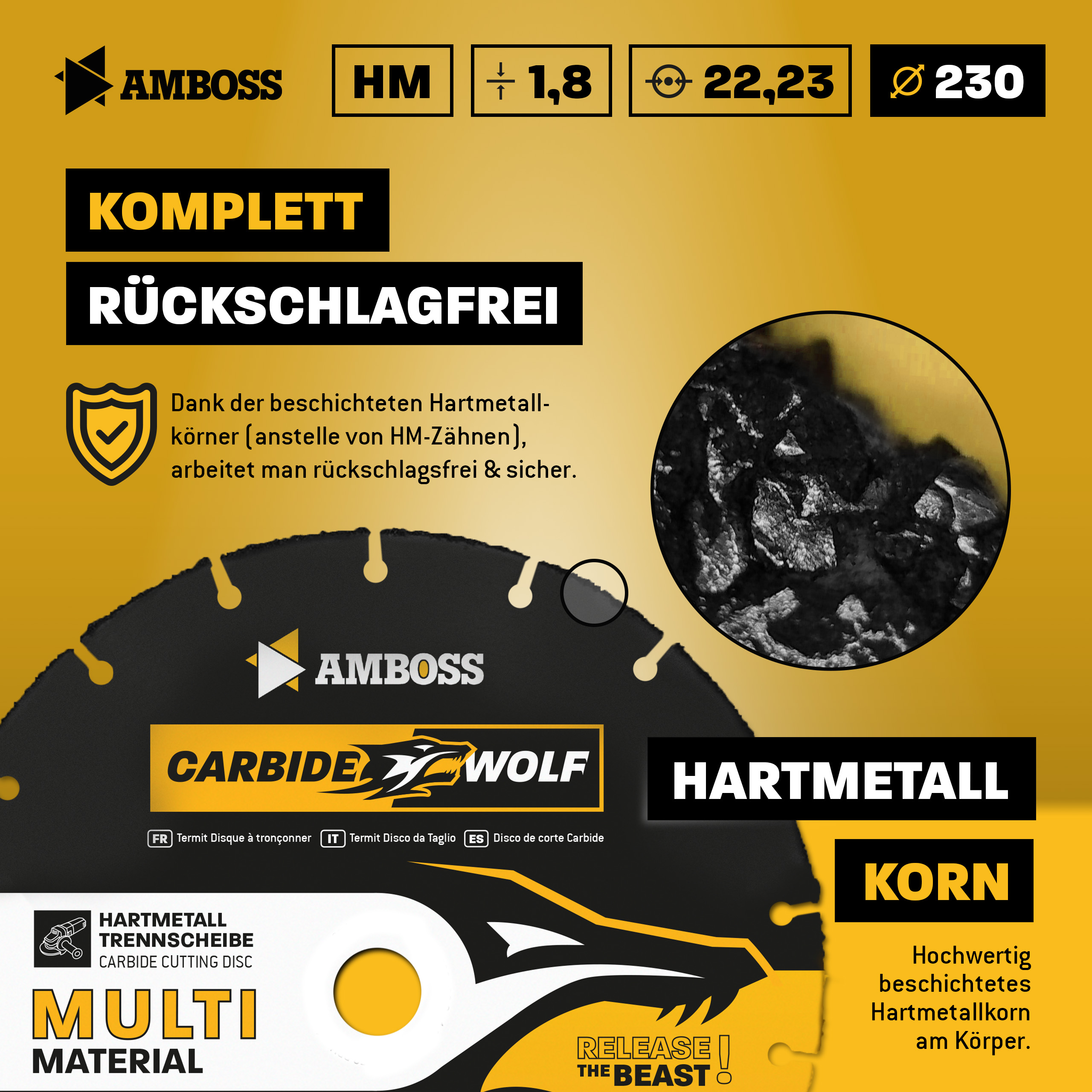 Amboss Carbide Wolf HM Trennscheibe - 230 x 1.8 x 22.2 Amboss Carbide Wolf HM Trennscheibe - 230 x 1.8 x 22.2